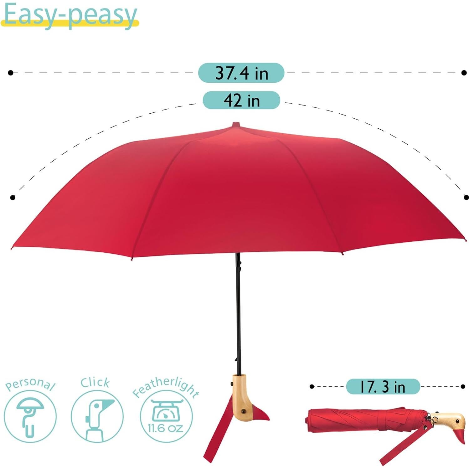 Paraguas Compacto de Viaje con Mango de Pato - Azul