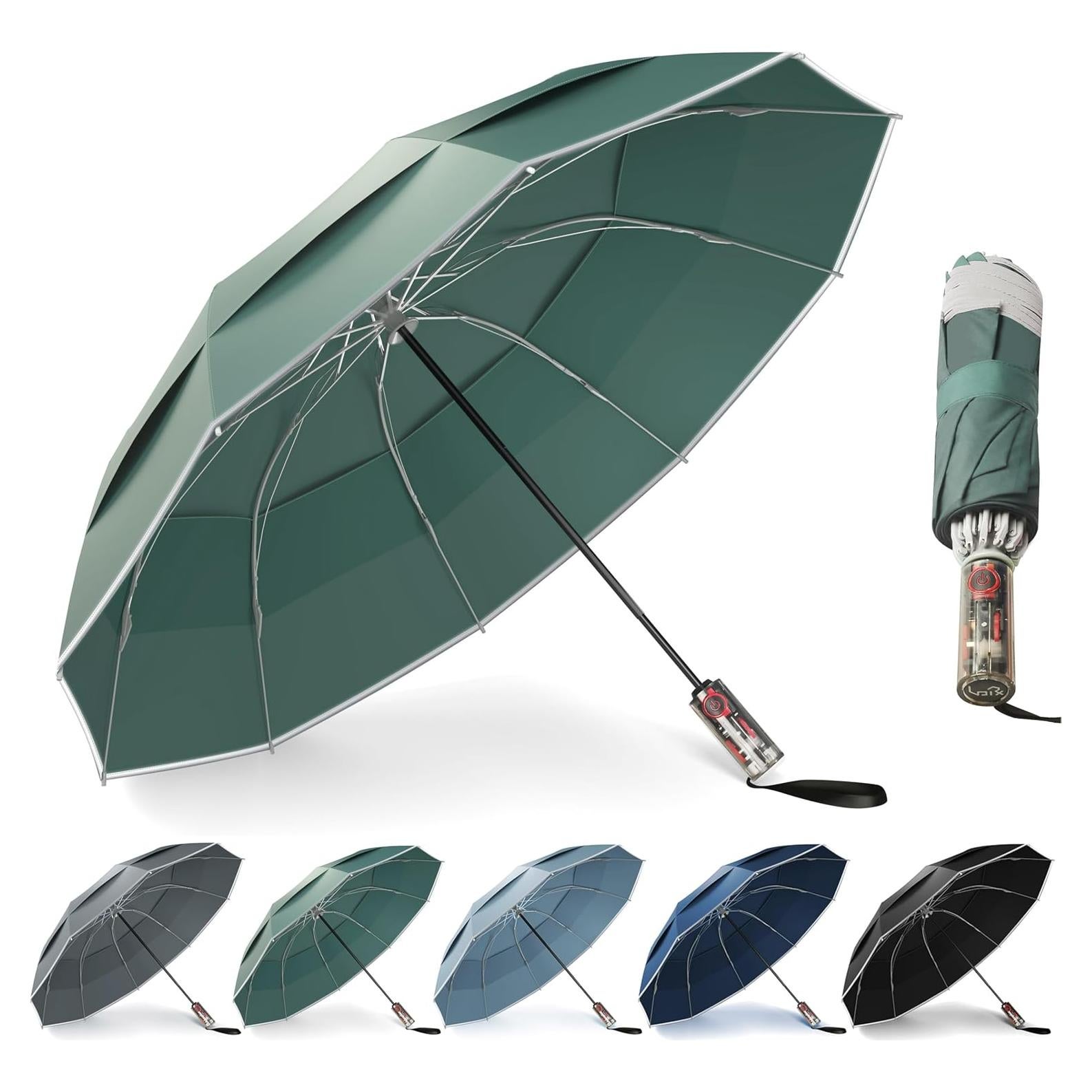 Paraguas Compacto Urvoix Verde Salvia 10 Varillas Antiviento