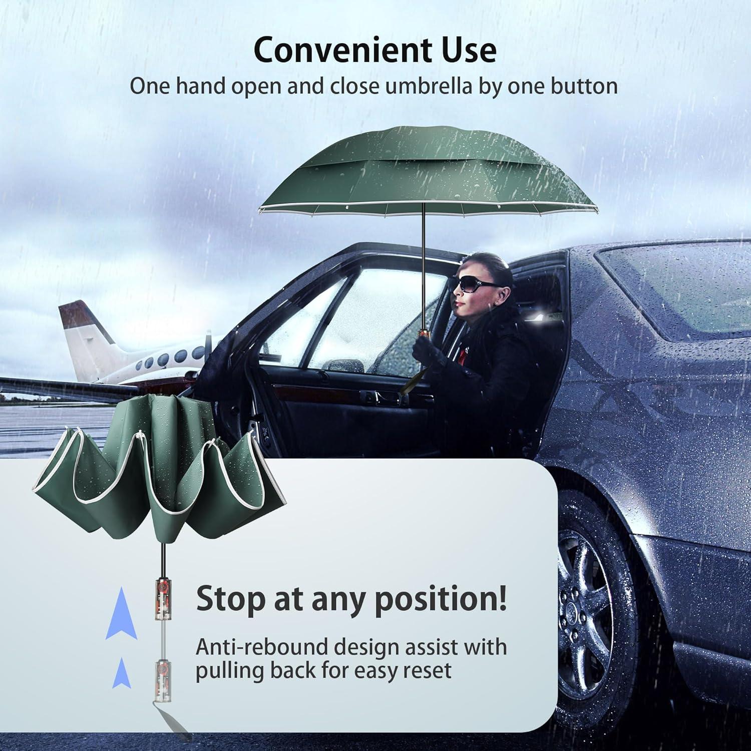 Paraguas Compacto Urvoix Verde Salvia 10 Varillas Antiviento