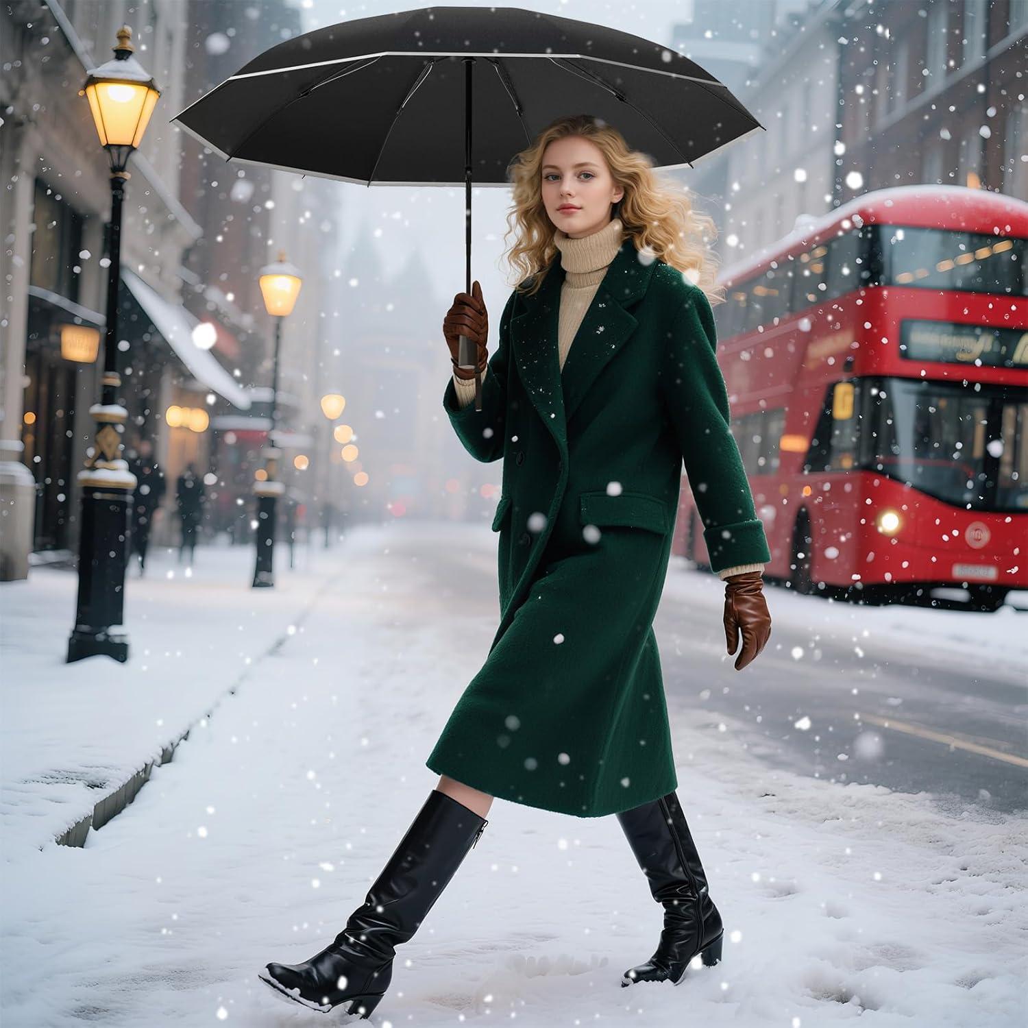 Paraguas Plegable Automático Compacto Negro 116.84cm Resistente