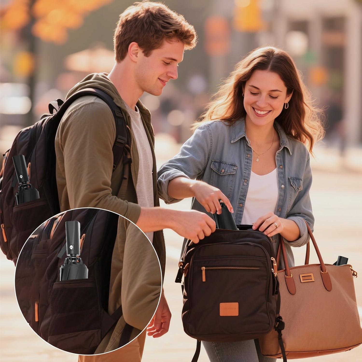 Paraguas Plegable Automático Compacto Negro 116.84cm Resistente