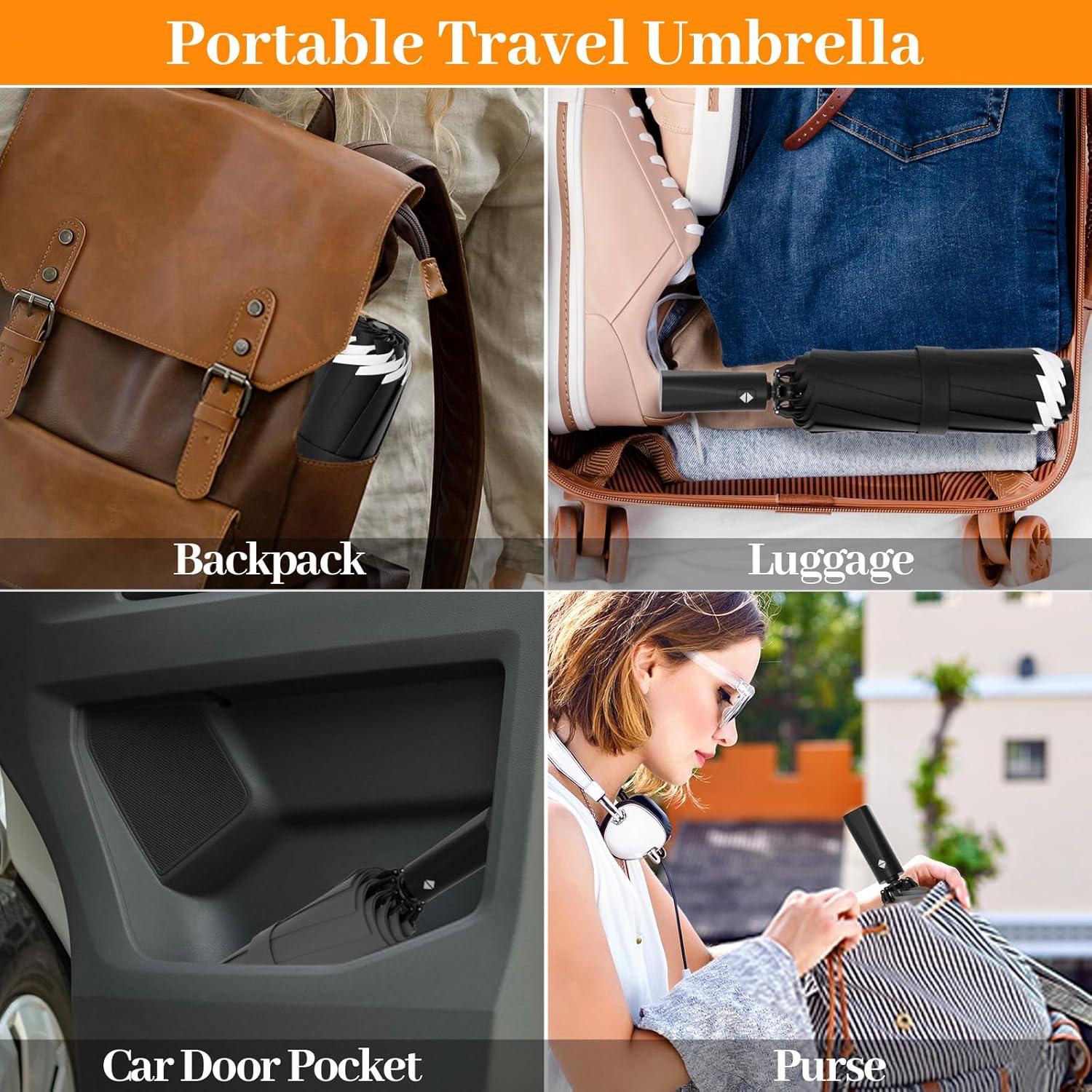 Paraguas Plegable Automático Compacto Negro 116.84cm Resistente