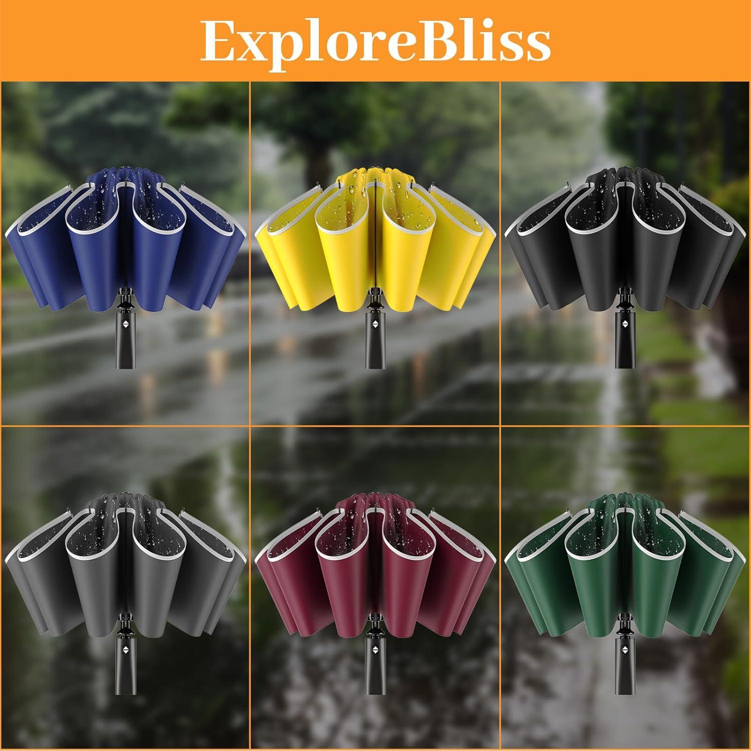 Paraguas Plegable Automático Compacto Negro 116.84cm Resistente