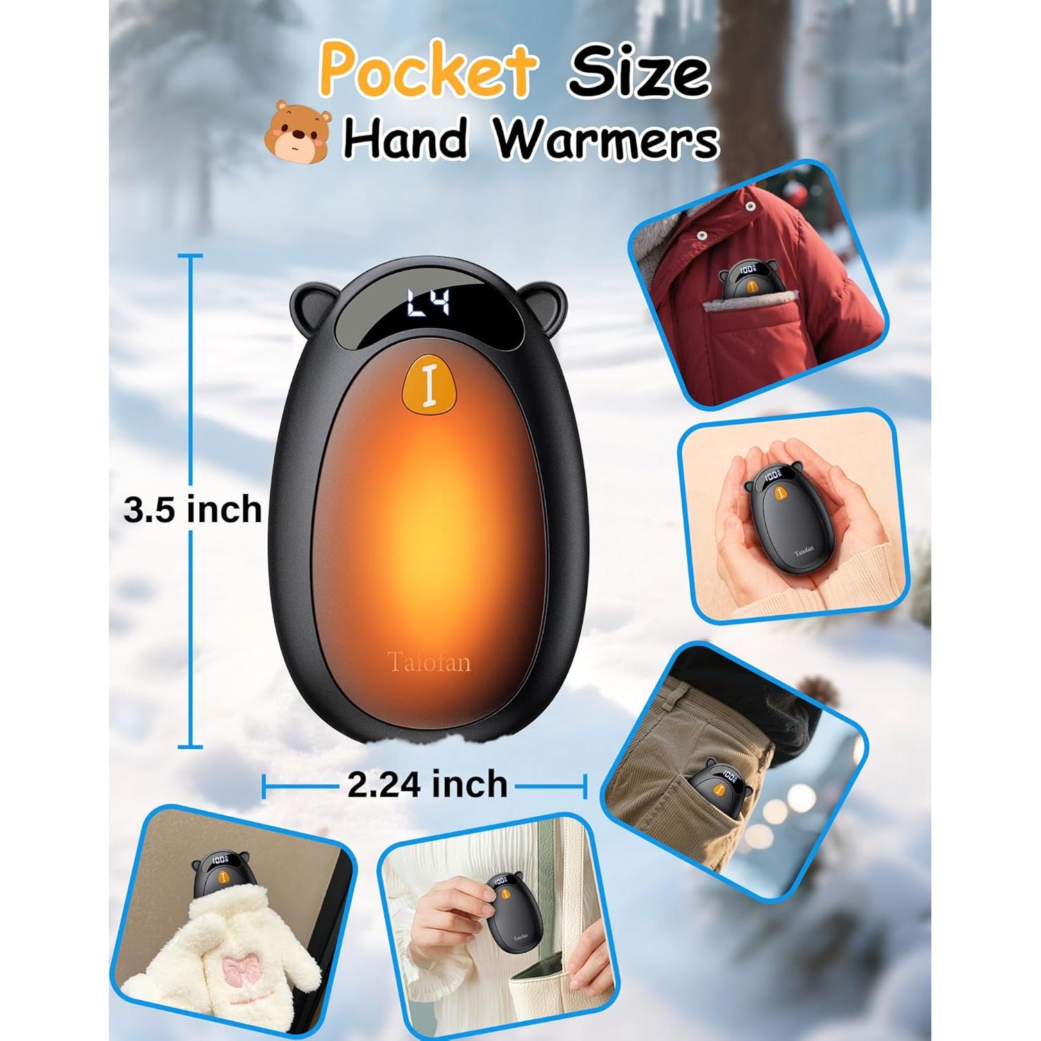 Calentadores de Manos Eléctricos Taiofan BR07, 2 Paquete, Recargables