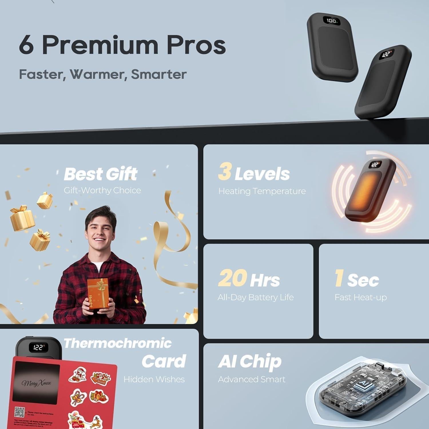 Calentadores de Manos Recargables Hotdot 2 Paquete 40-49°C