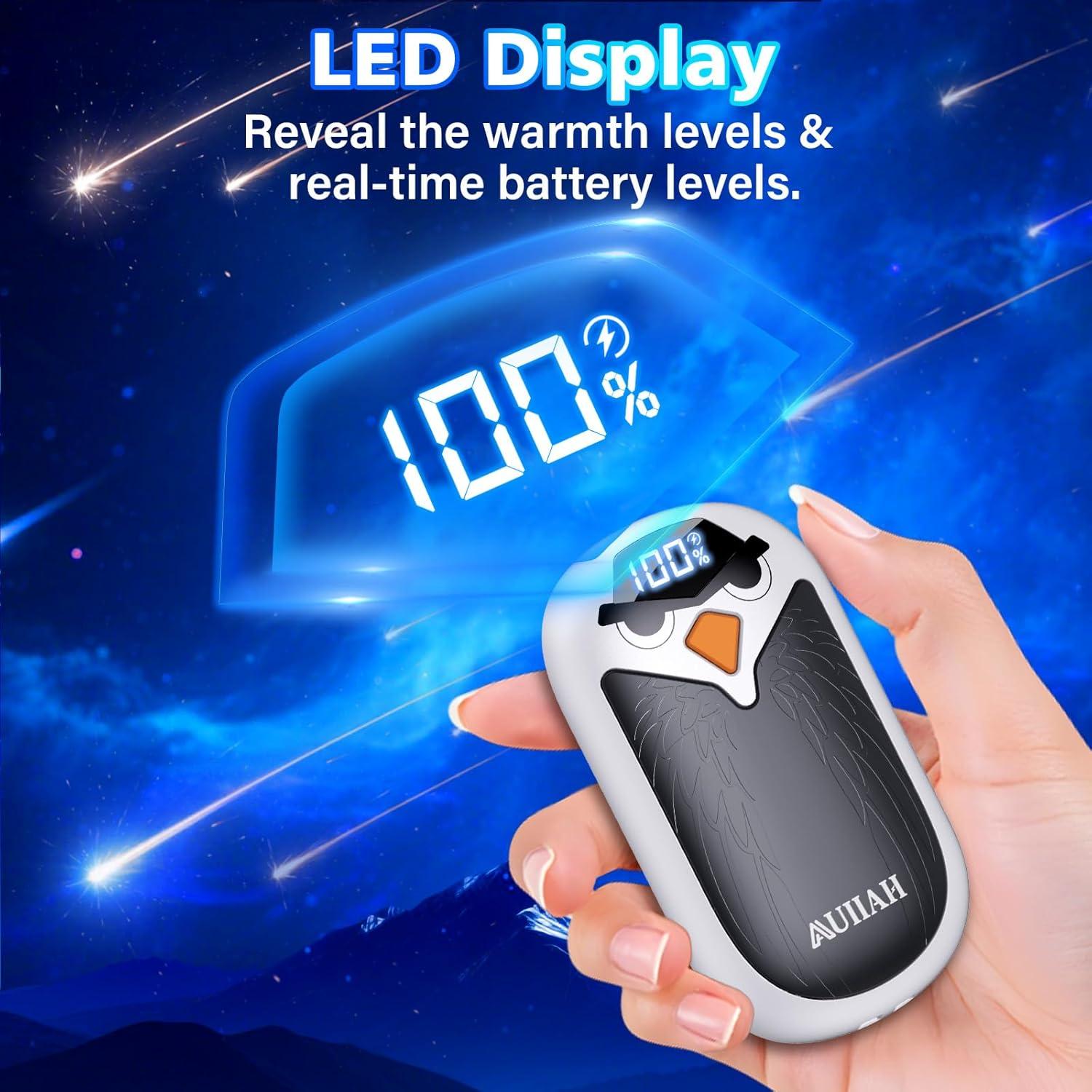 Calentadores de Manos Recargables AUIIAH YI08 2 Pzs LED 4 Niveles