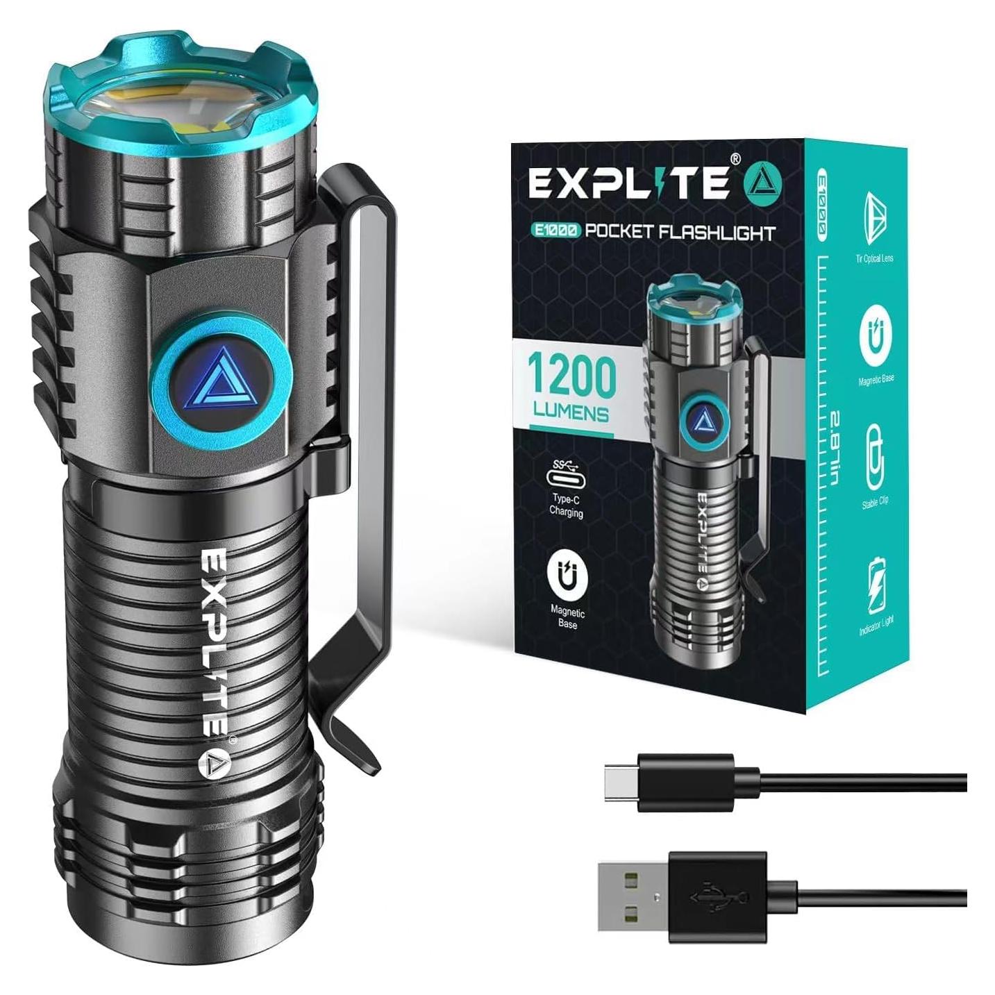 Linterna LED Recargable Explite E1000, 1200 Lúmenes, Compacta