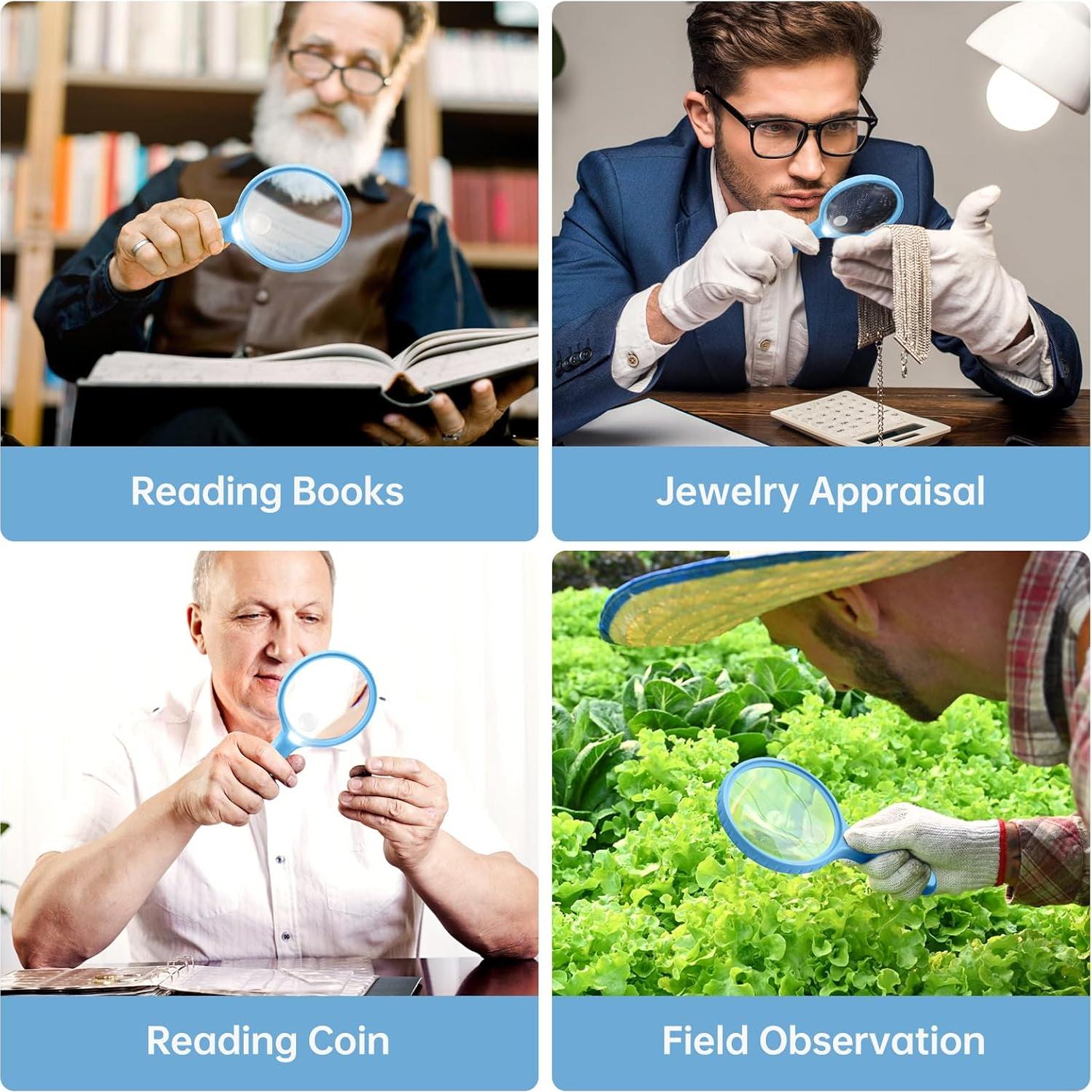 Lupa de Mano Huiboer 135mm con Luz LED 10X 20X para Lectura