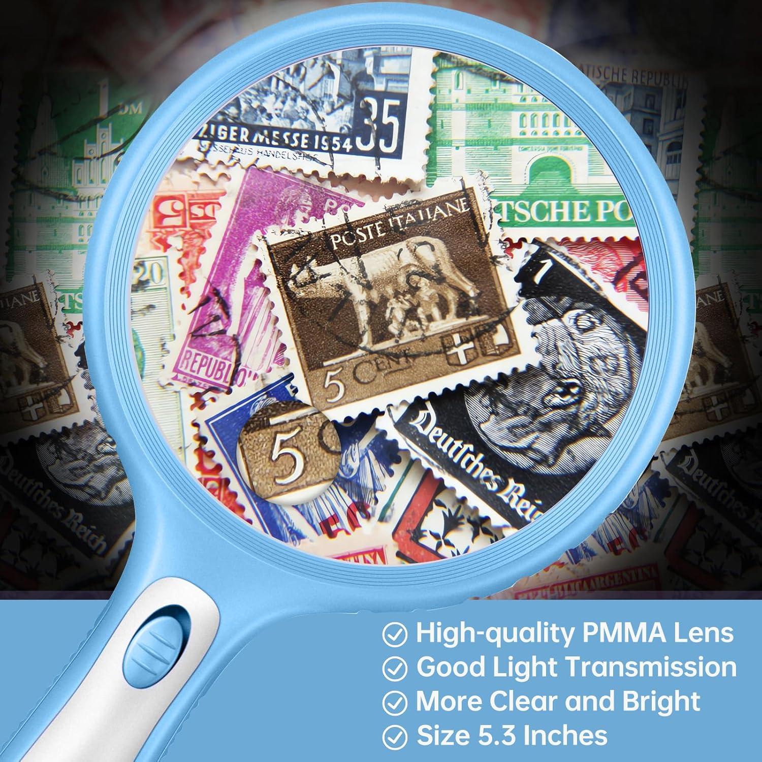 Lupa de Mano Huiboer 135mm con Luz LED 10X 20X para Lectura