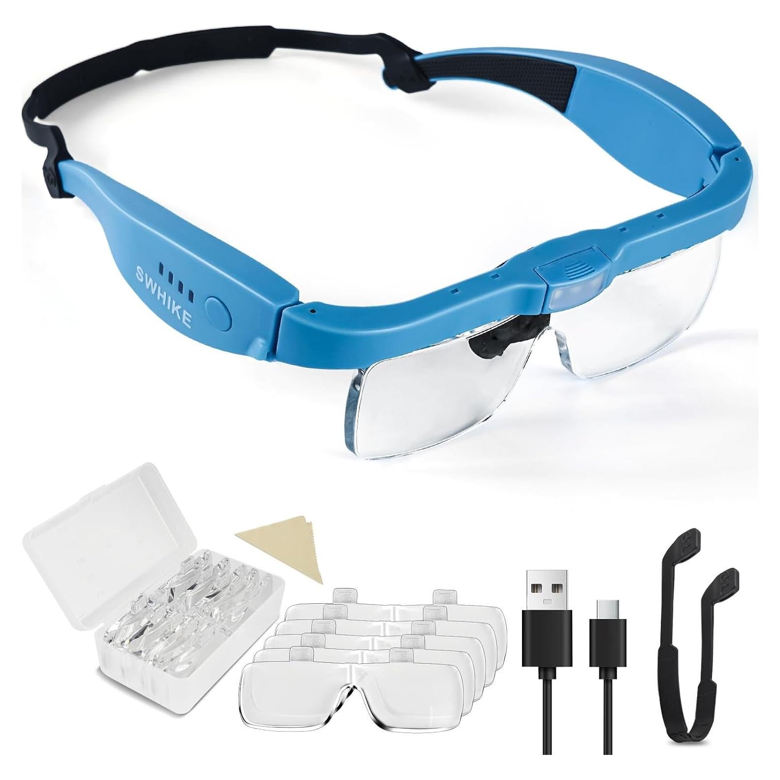 Lupa de Cabeza con Luz SWHIKE 5 Lentes Aumento Recargable Azul