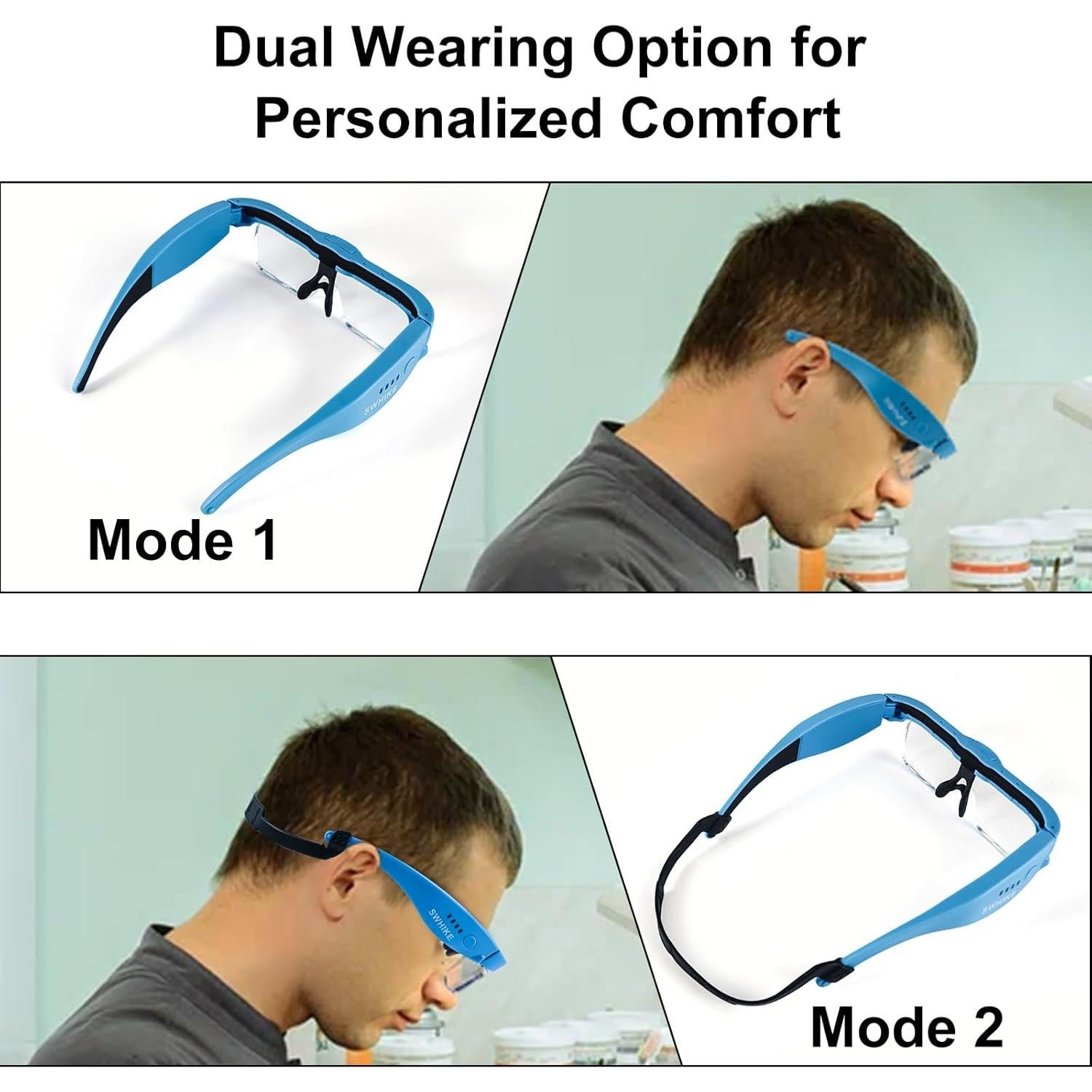 Lupa de Cabeza con Luz SWHIKE 5 Lentes Aumento Recargable Azul