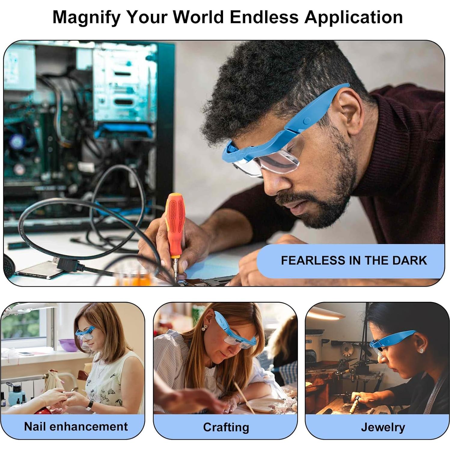 Lupa de Cabeza con Luz SWHIKE 5 Lentes Aumento Recargable Azul