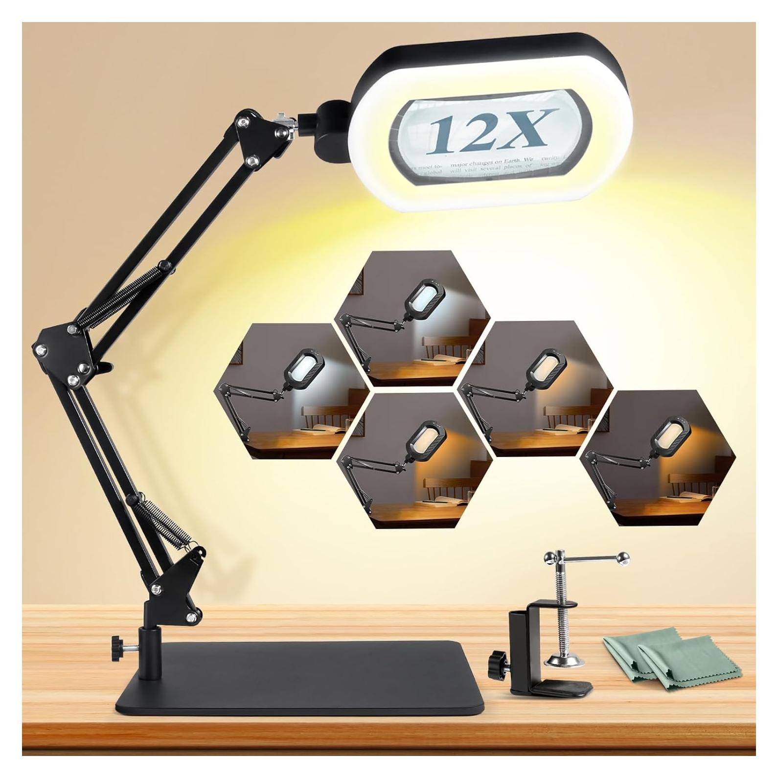 Lupa iluminada 12X Toolastra con luz LED y soporte ajustable