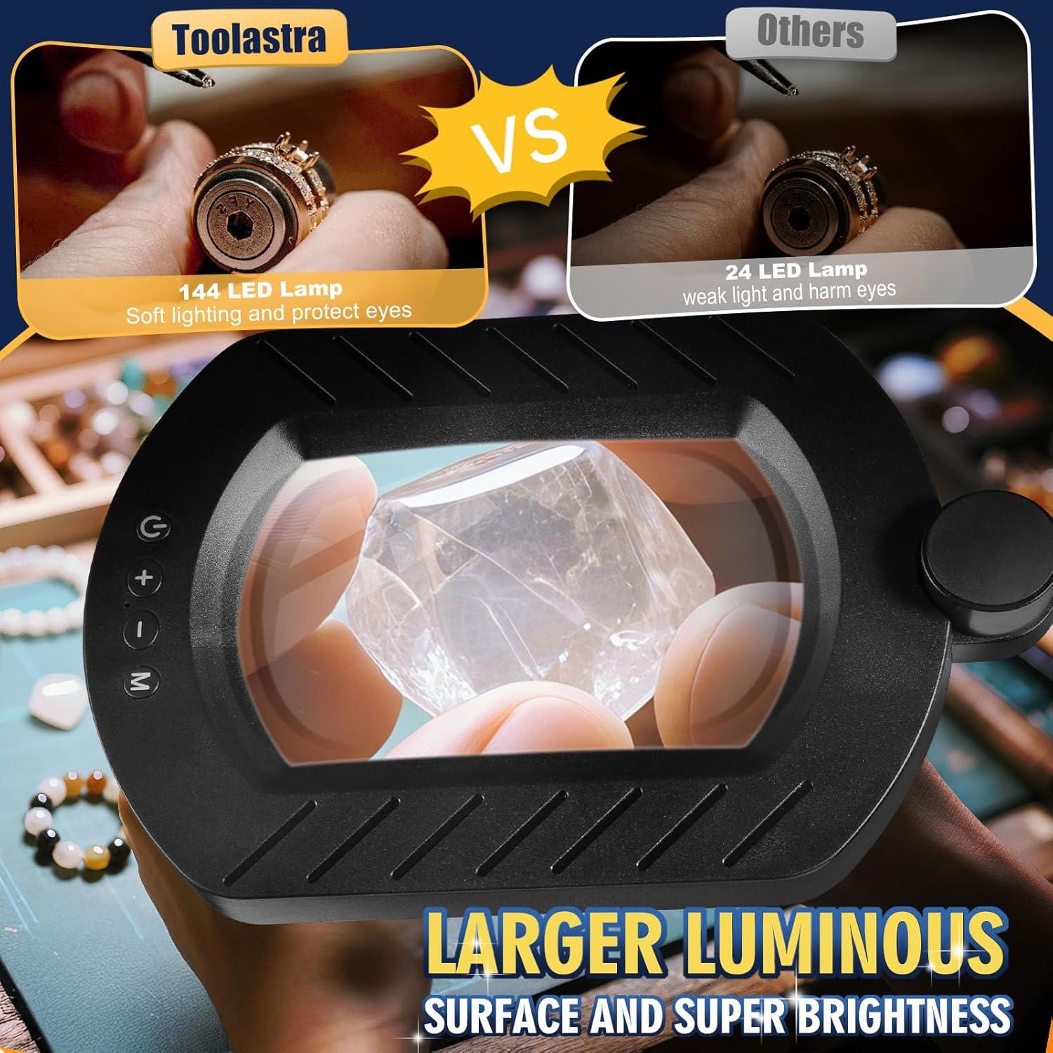 Lupa iluminada 12X Toolastra con luz LED y soporte ajustable