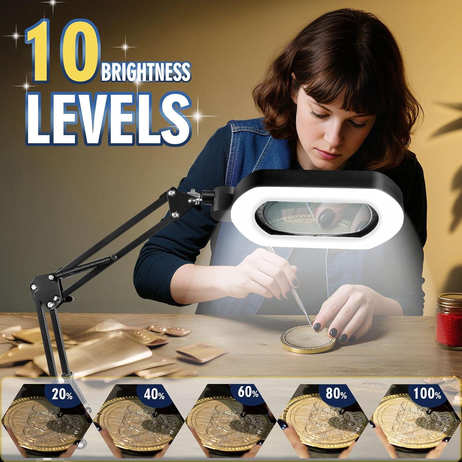 Lupa iluminada 12X Toolastra con luz LED y soporte ajustable