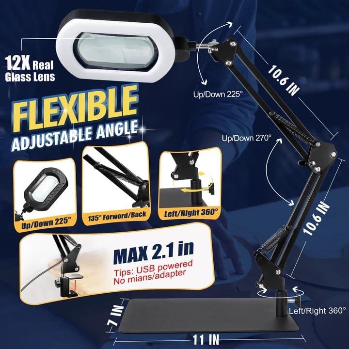 Lupa iluminada 12X Toolastra con luz LED y soporte ajustable
