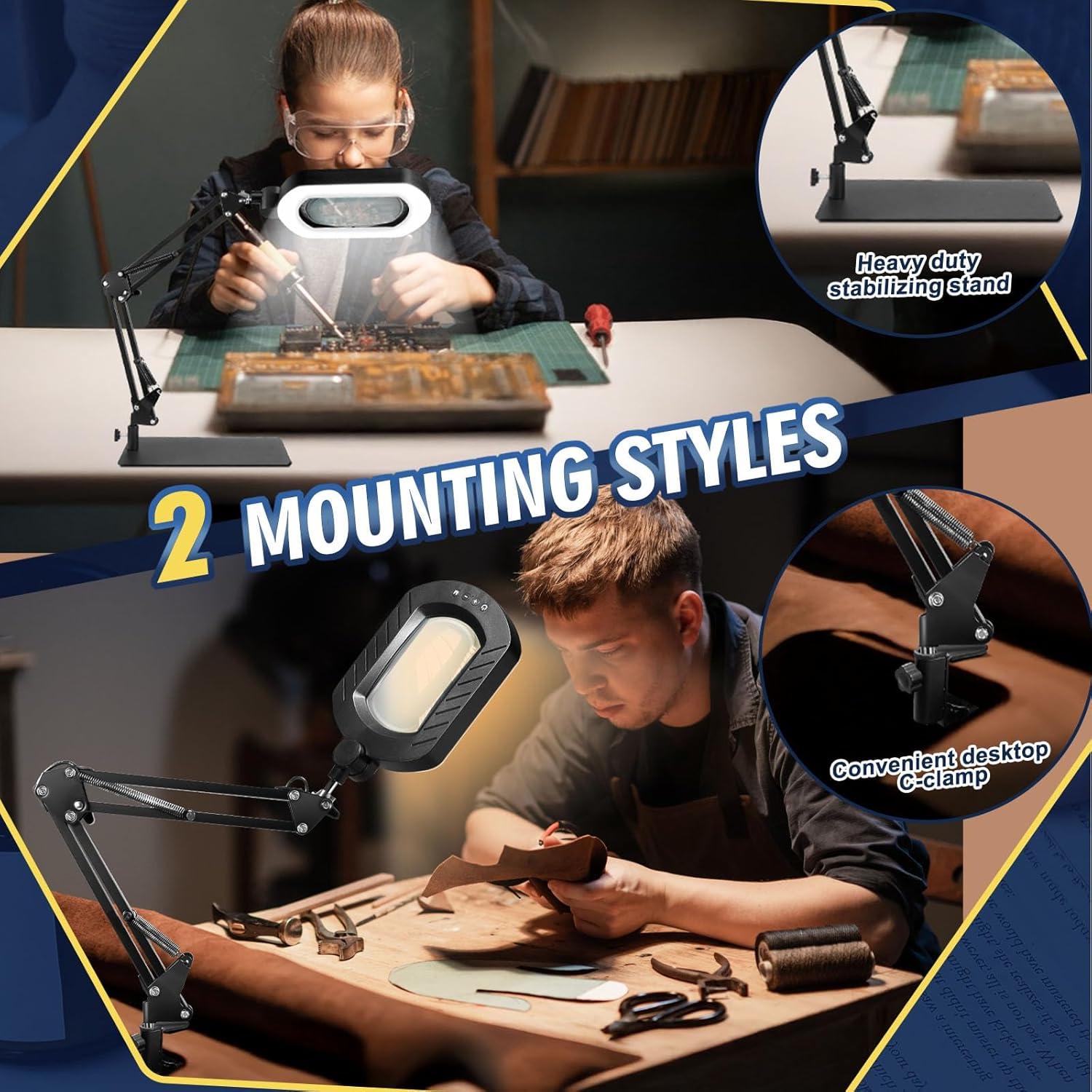 Lupa iluminada 12X Toolastra con luz LED y soporte ajustable