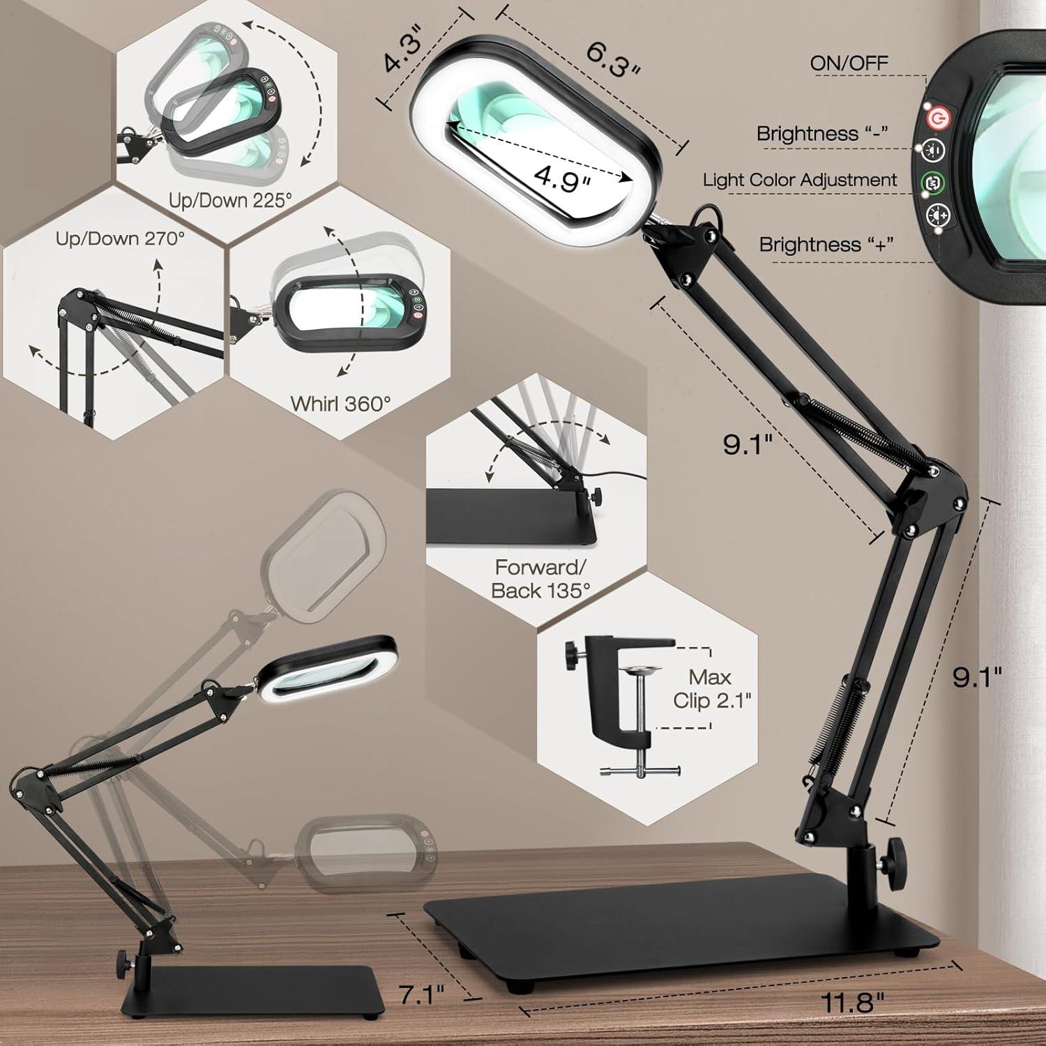 Lupa Iluminada 10X IVMAIE con Luz LED y Soporte Ajustable