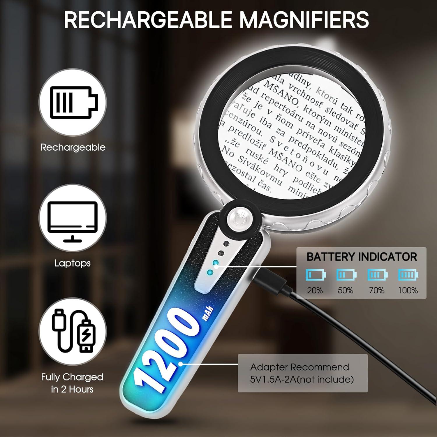 Lupa de Mano Huiboer 45X con Luz LED Recargable USB