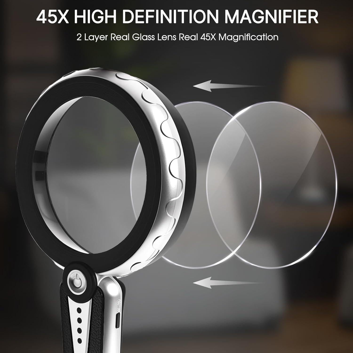 Lupa de Mano Huiboer 45X con Luz LED Recargable USB
