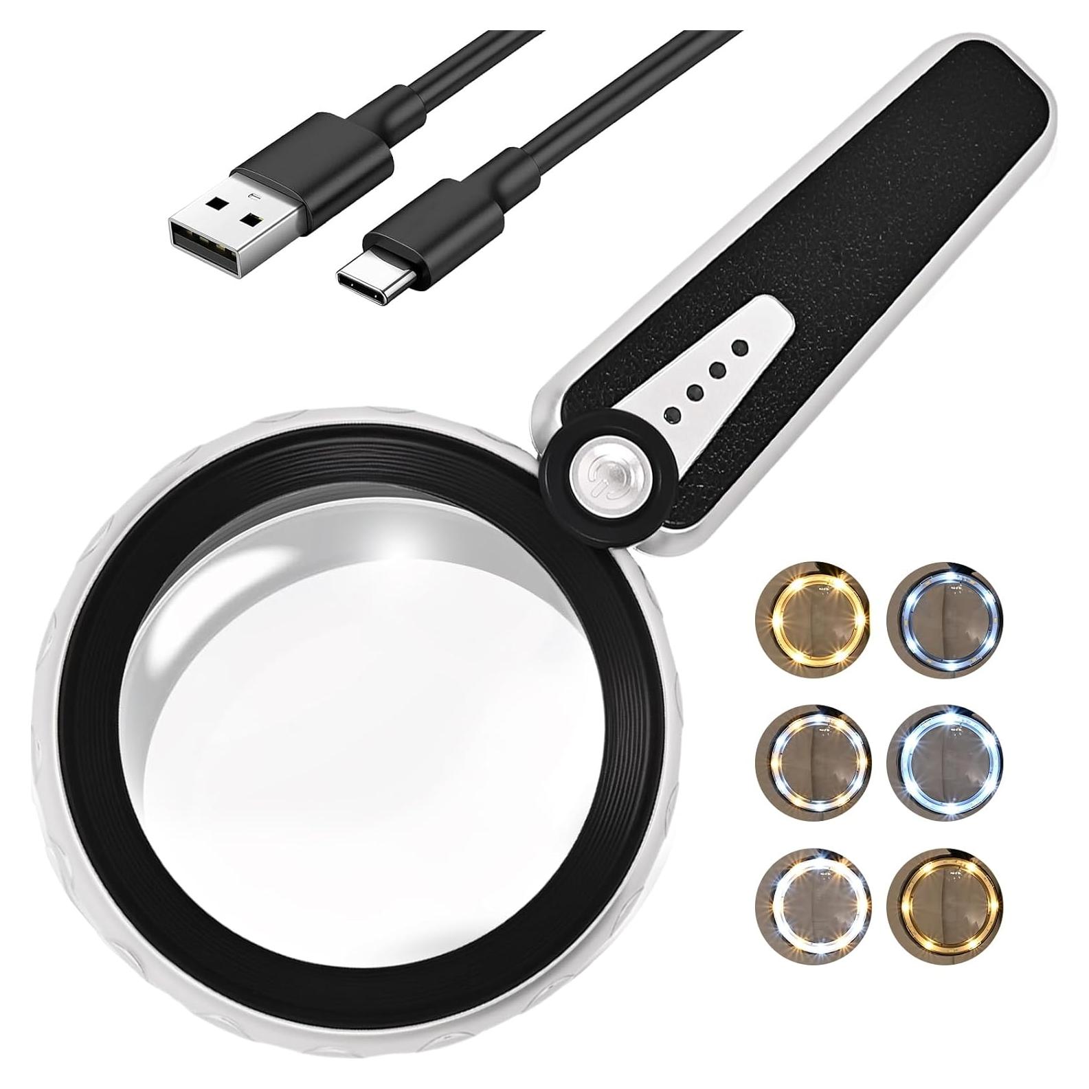 Lupa de Mano Huiboer 45X con Luz LED y Batería Recargable