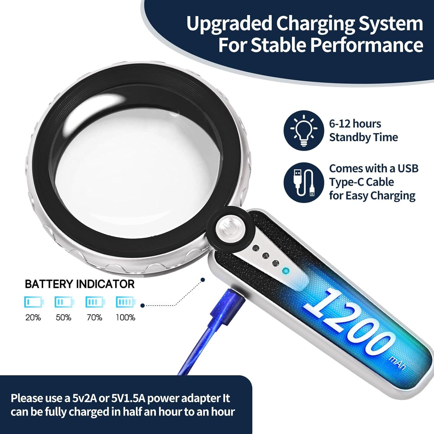 Lupa de Mano Huiboer 45X con Luz LED y Batería Recargable