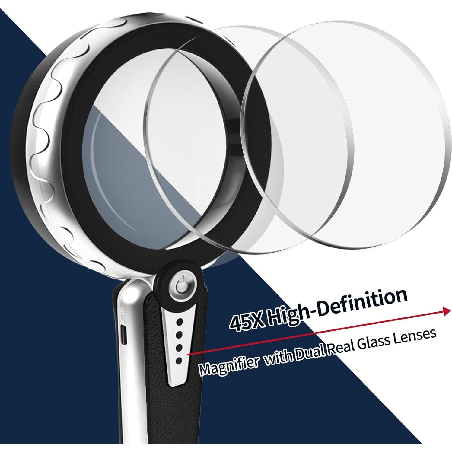 Lupa de Mano Huiboer 45X con Luz LED y Batería Recargable