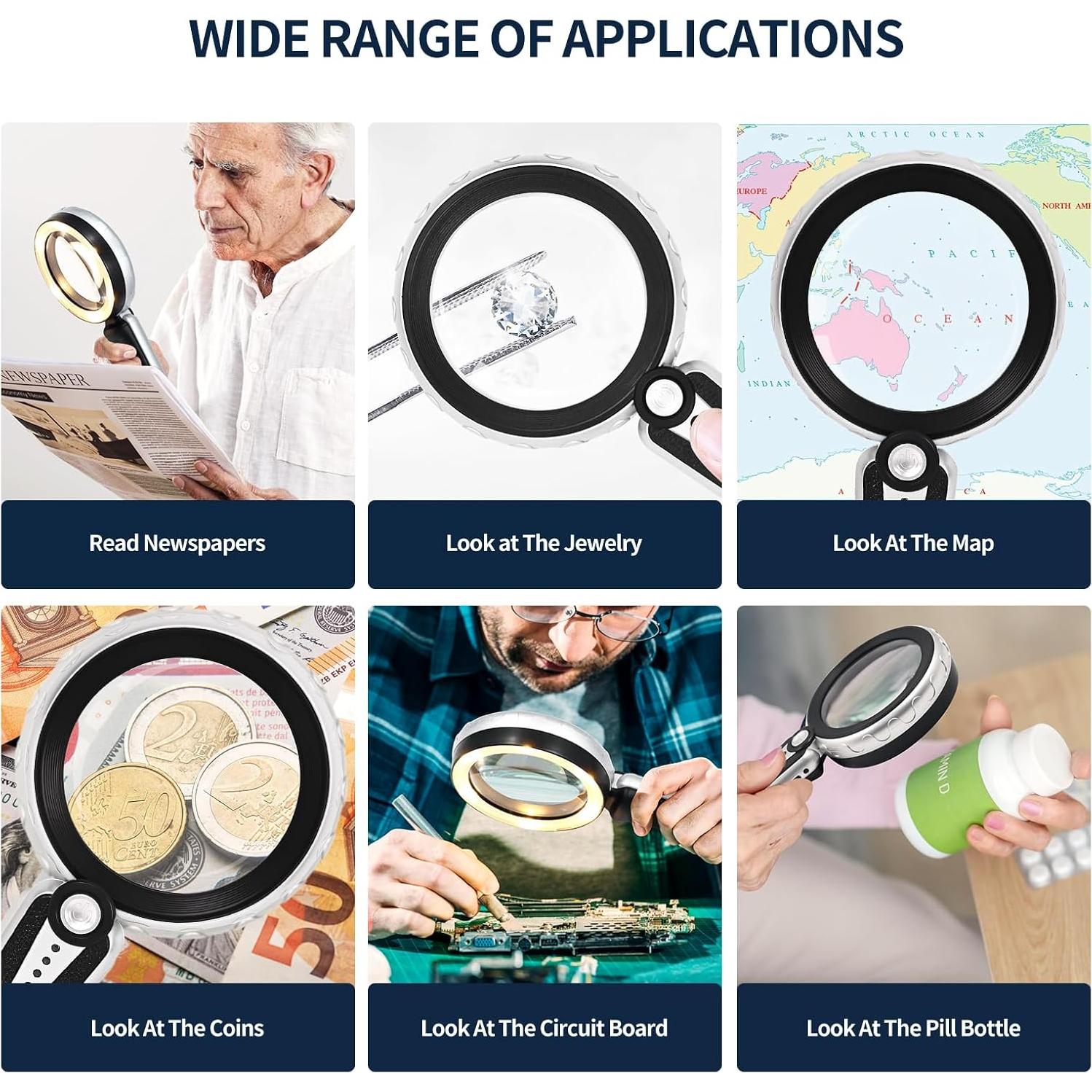 Lupa de Mano Huiboer 45X con Luz LED y Batería Recargable