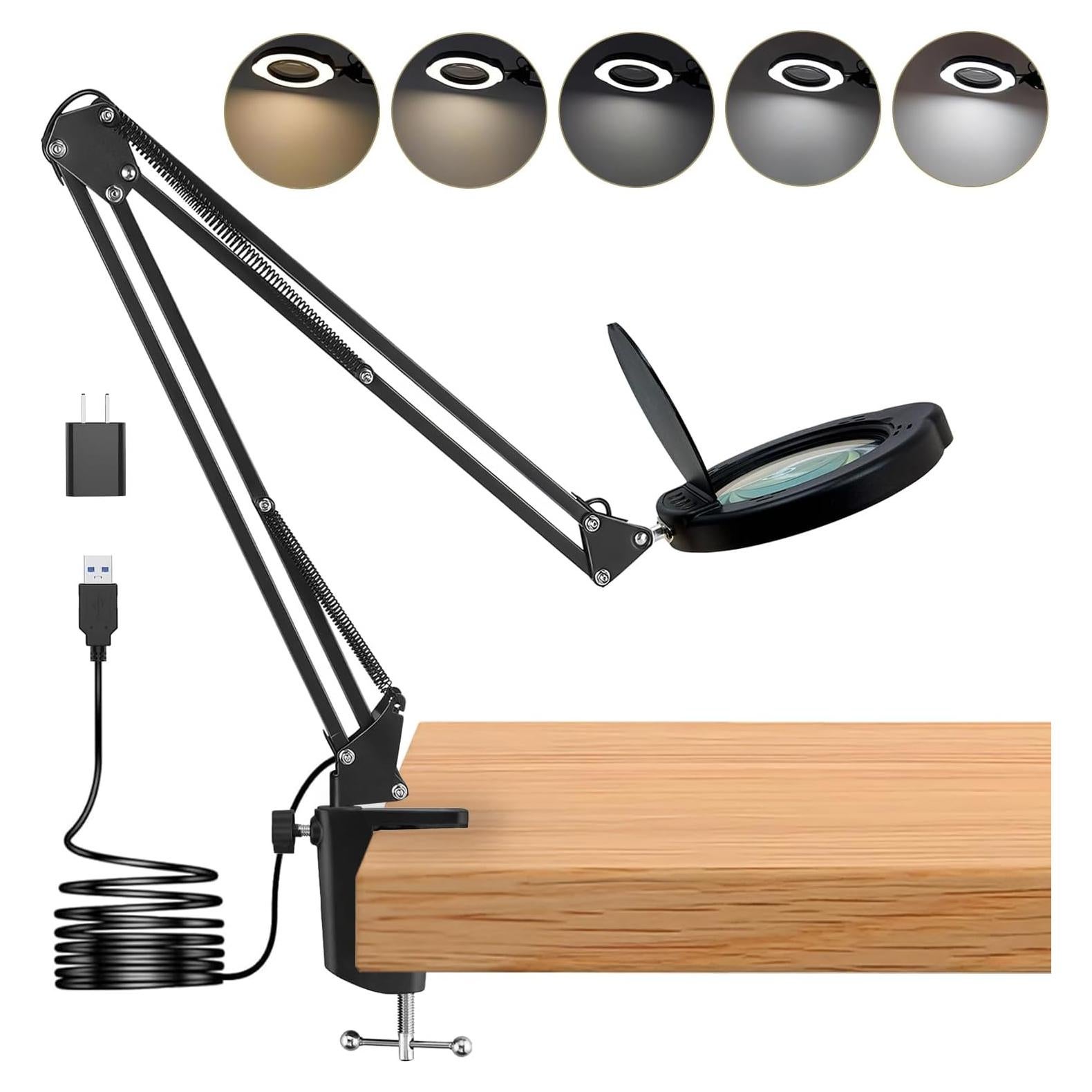 Lámpara de escritorio con lupa 15X MGL-15X, 84 LEDs, USB