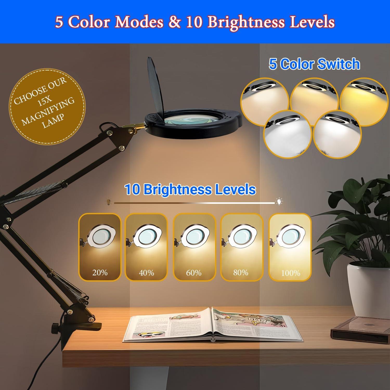 Lámpara de escritorio con lupa 15X MGL-15X, 84 LEDs, USB