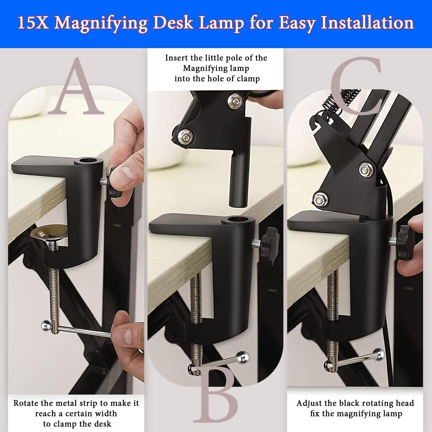 Lámpara de escritorio con lupa 15X MGL-15X, 84 LEDs, USB