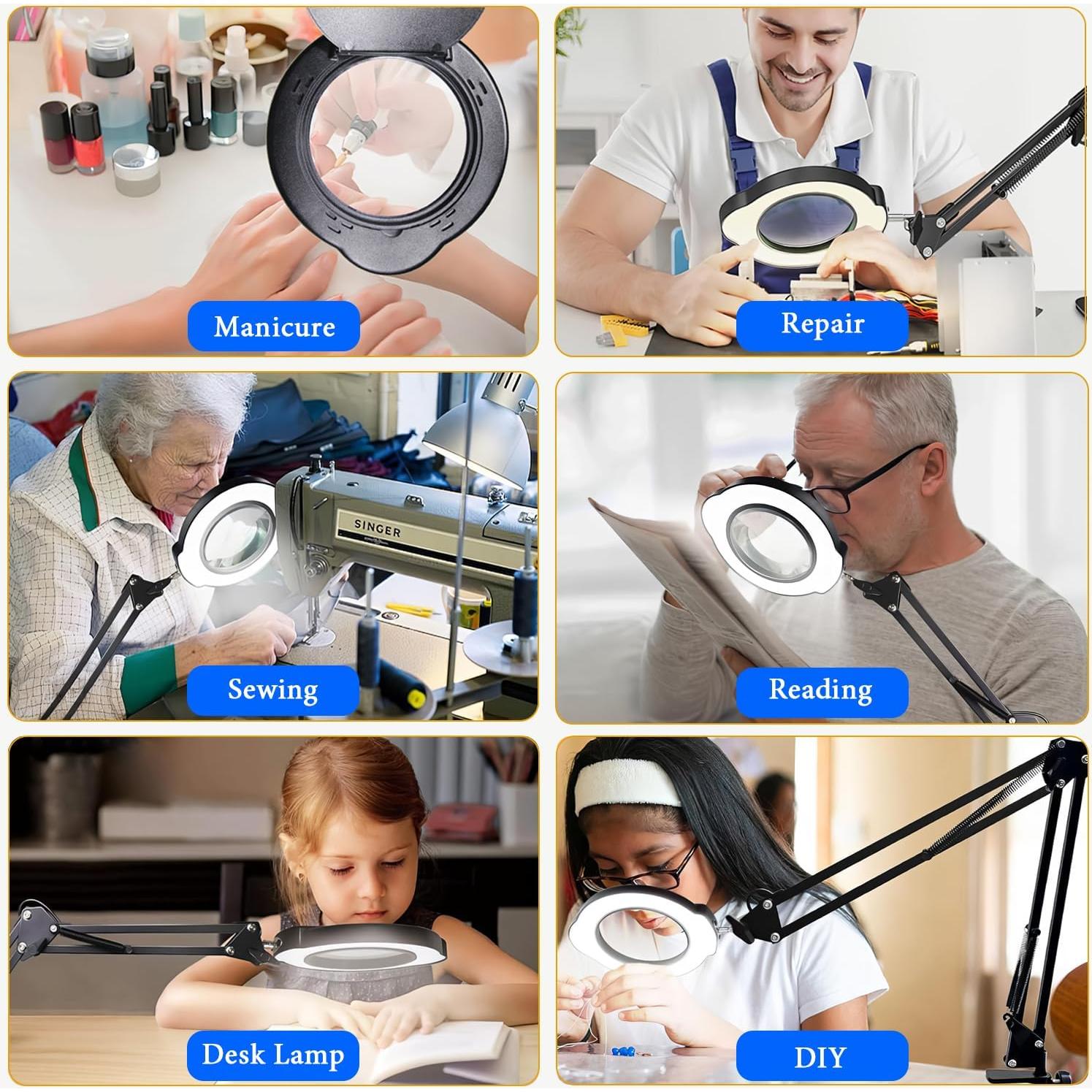 Lámpara de escritorio con lupa 15X MGL-15X, 84 LEDs, USB