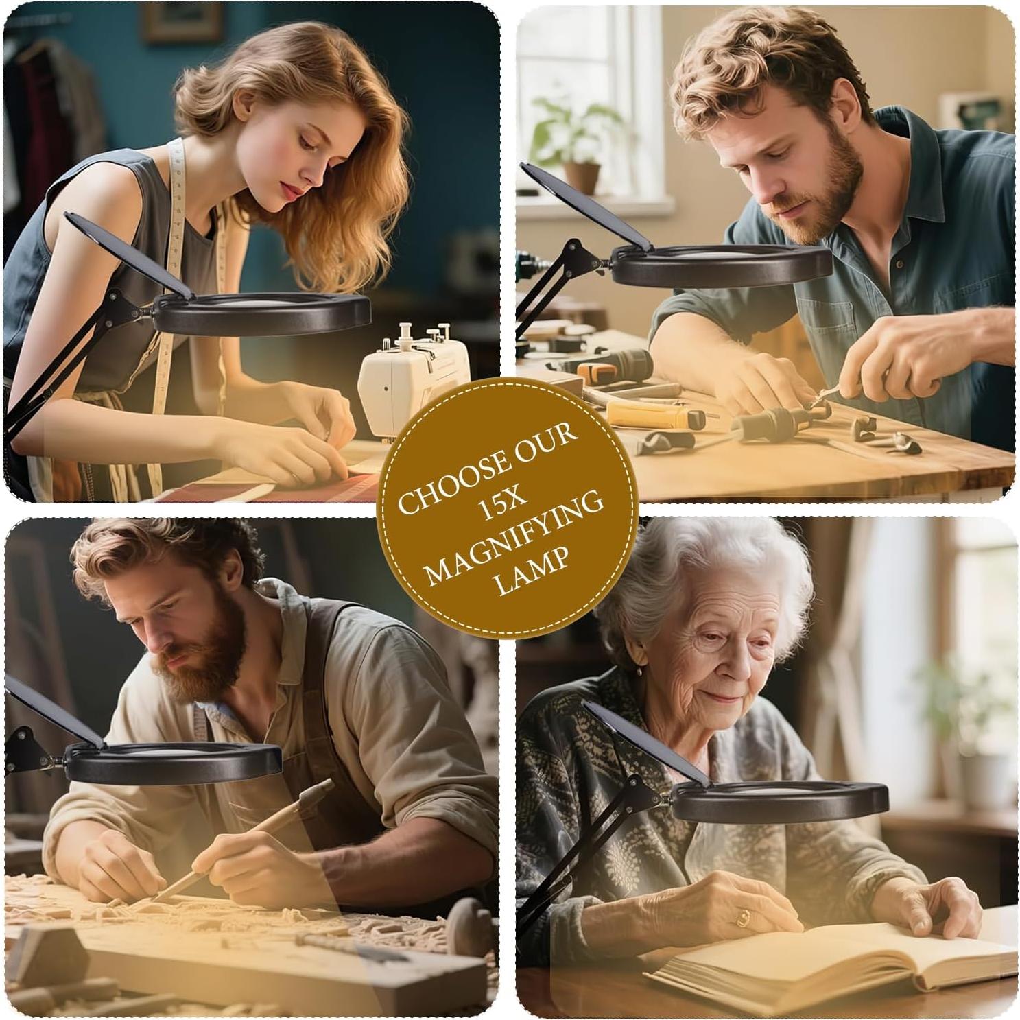 Lámpara de escritorio con lupa 15X MGL-15X, 84 LEDs, USB