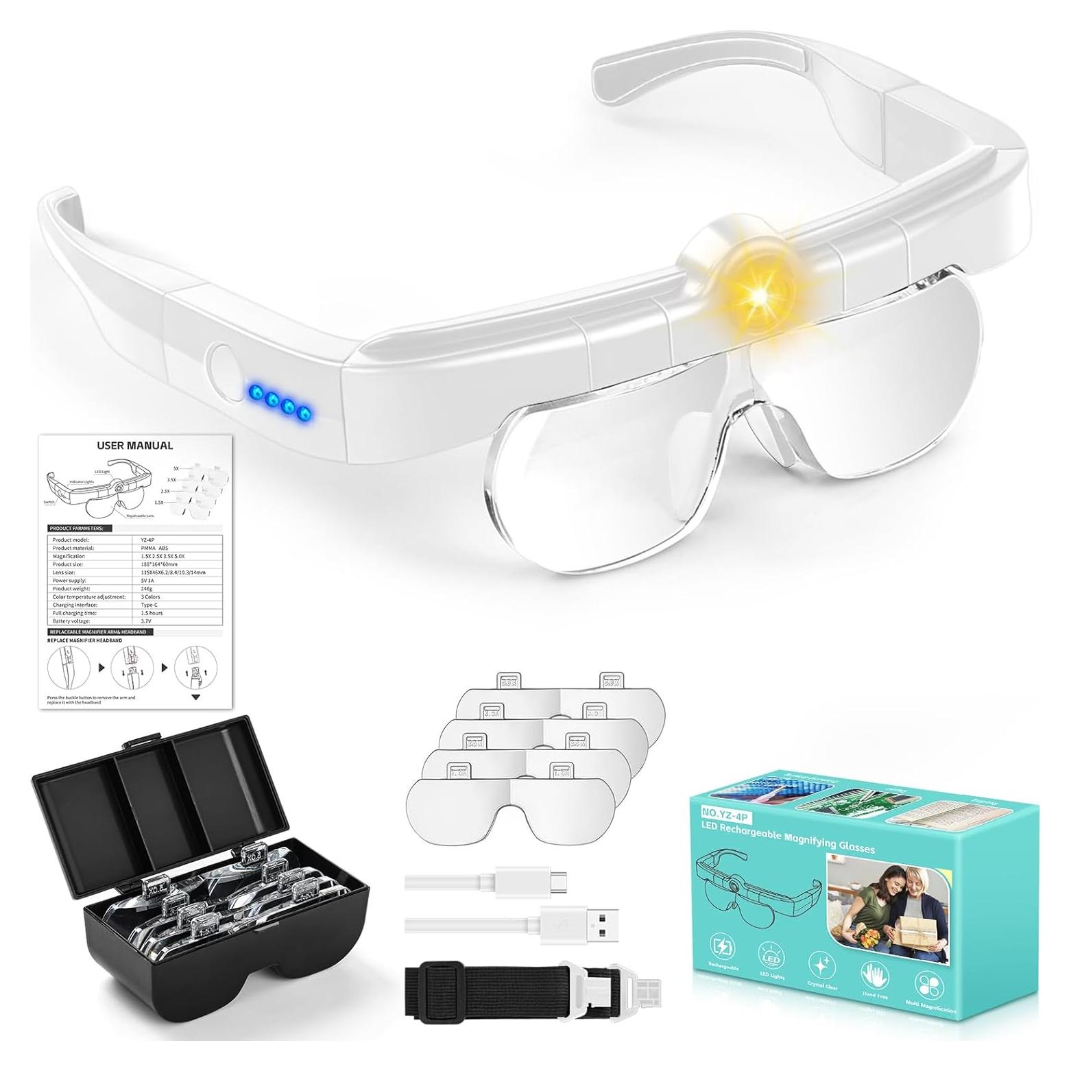 Gafas de Aumento HQGZQL 5X 3.5X 2.5X 1.5X con Luz LED