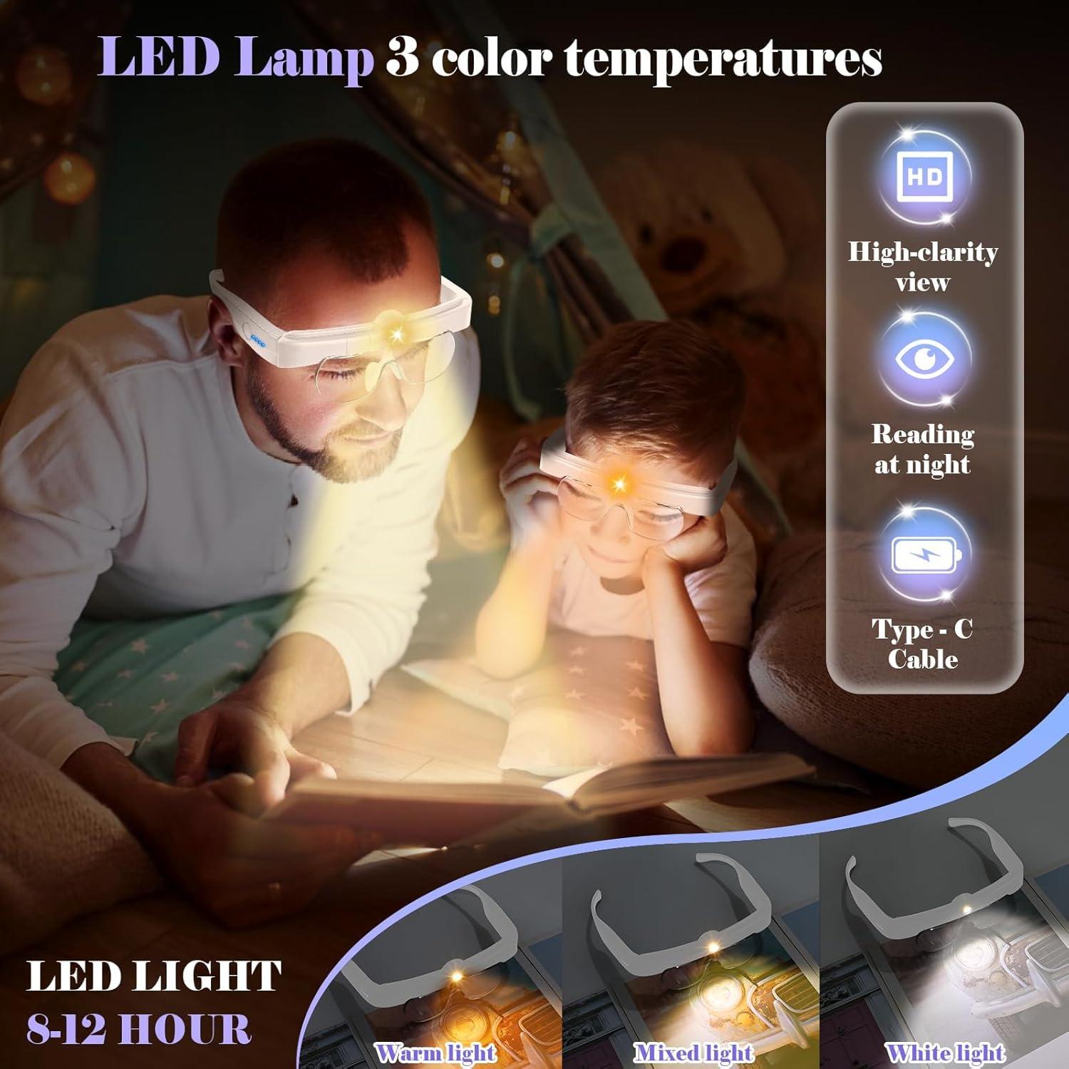 Gafas de Aumento HQGZQL 5X 3.5X 2.5X 1.5X con Luz LED