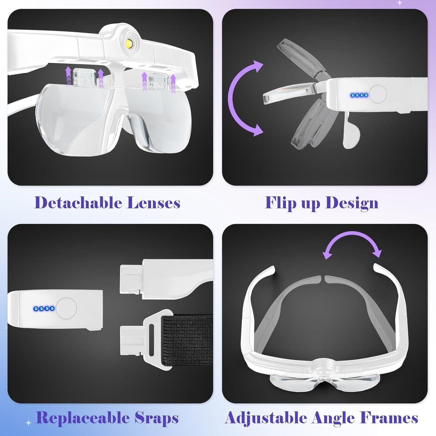 Gafas de Aumento HQGZQL 5X 3.5X 2.5X 1.5X con Luz LED