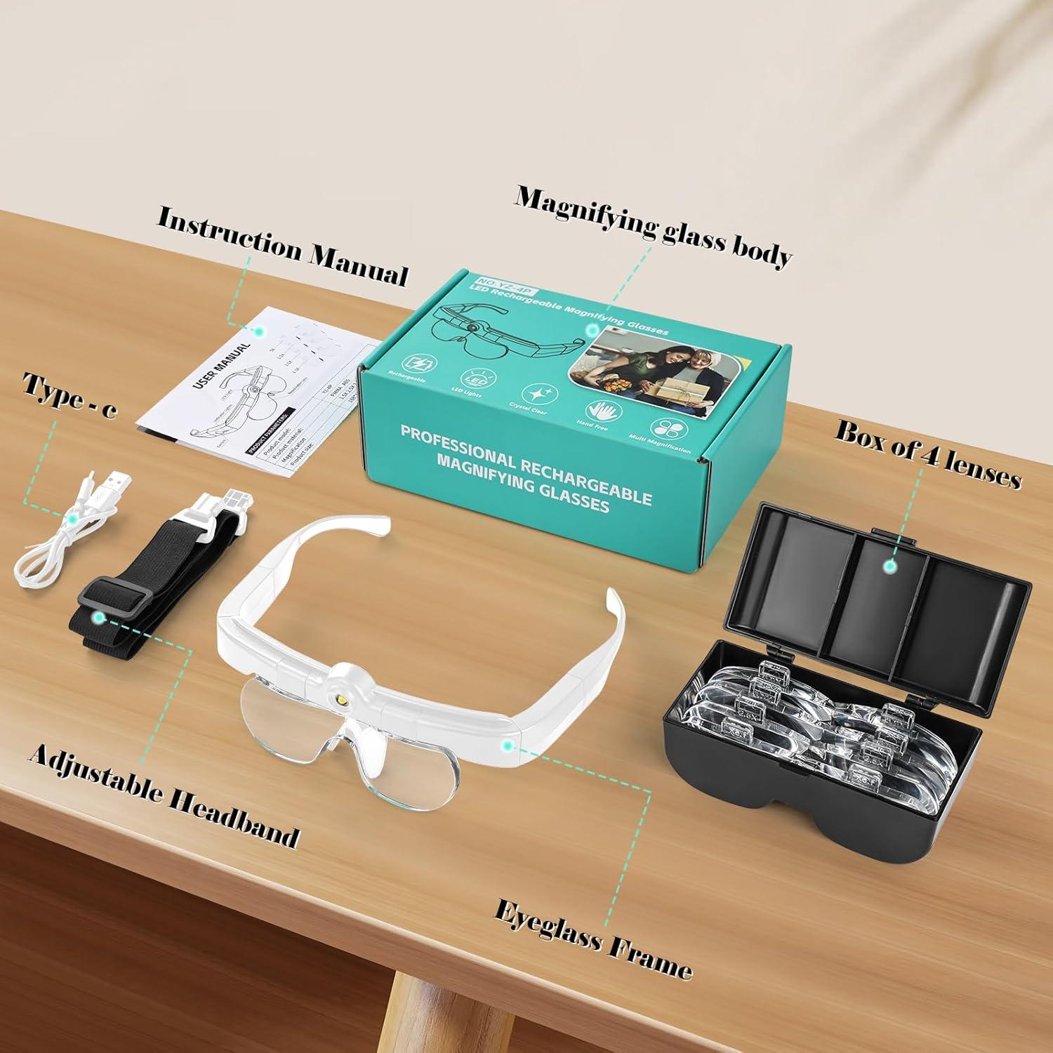 Gafas de Aumento HQGZQL 5X 3.5X 2.5X 1.5X con Luz LED