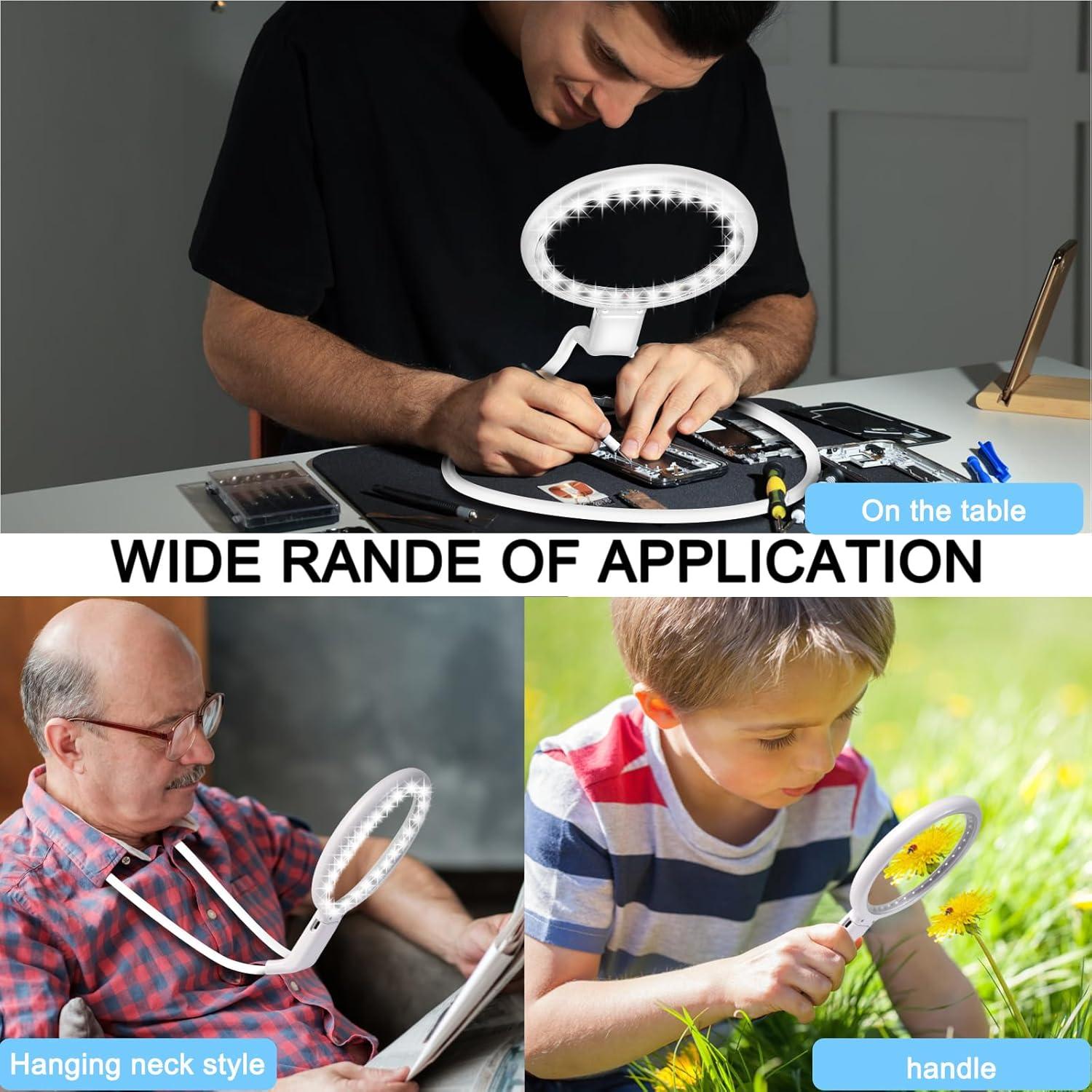 Lupa de Cuello Manos Libres GABORISH 10X con Luz LED 36