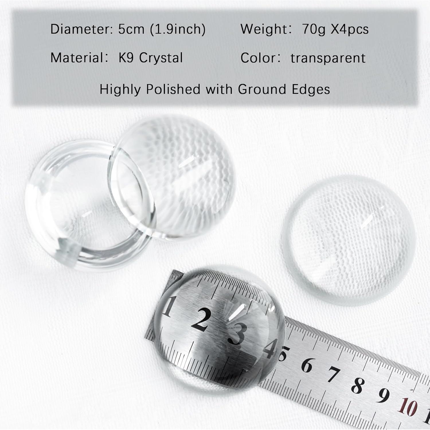 QFkris 4Pcs 1.9inch Crystal Dome Magnifying Paperweight, Clear Distortion-Free Optics Convex Lens Set for Physics Classroom Home Decor Graduation Gifts