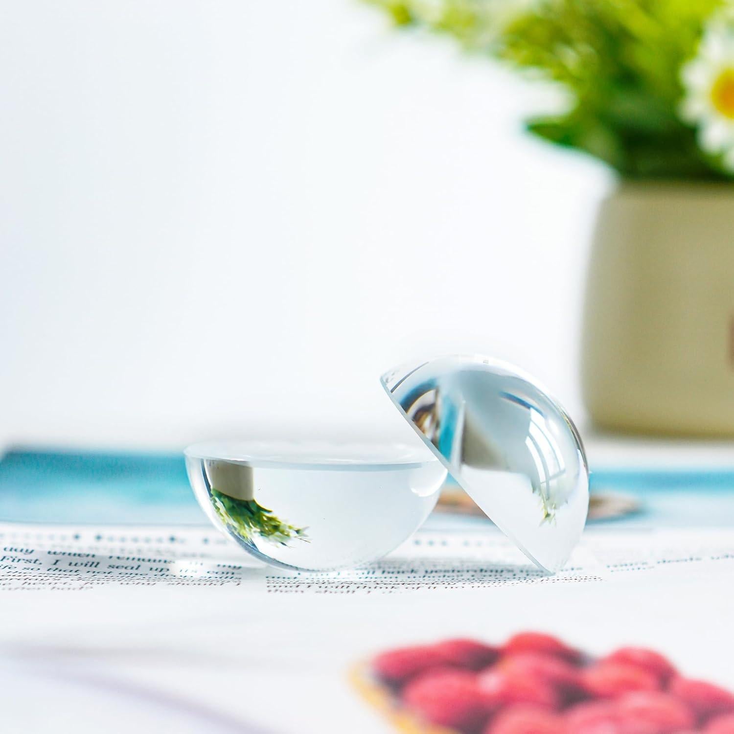 QFkris 4Pcs 1.9inch Crystal Dome Magnifying Paperweight, Clear Distortion-Free Optics Convex Lens Set for Physics Classroom Home Decor Graduation Gifts