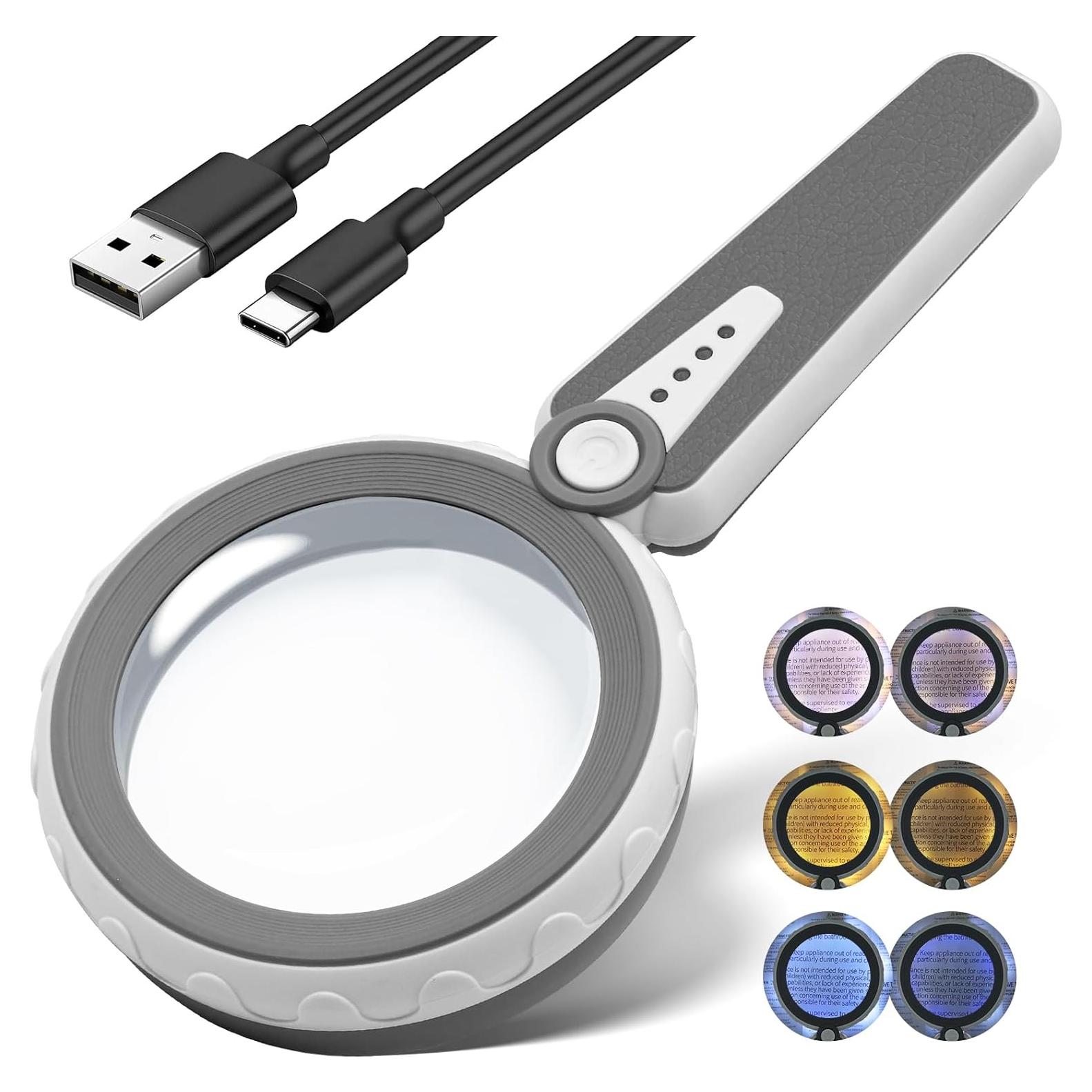 Lupa Huiboer 45X con Luz LED Recargable 11.68 cm