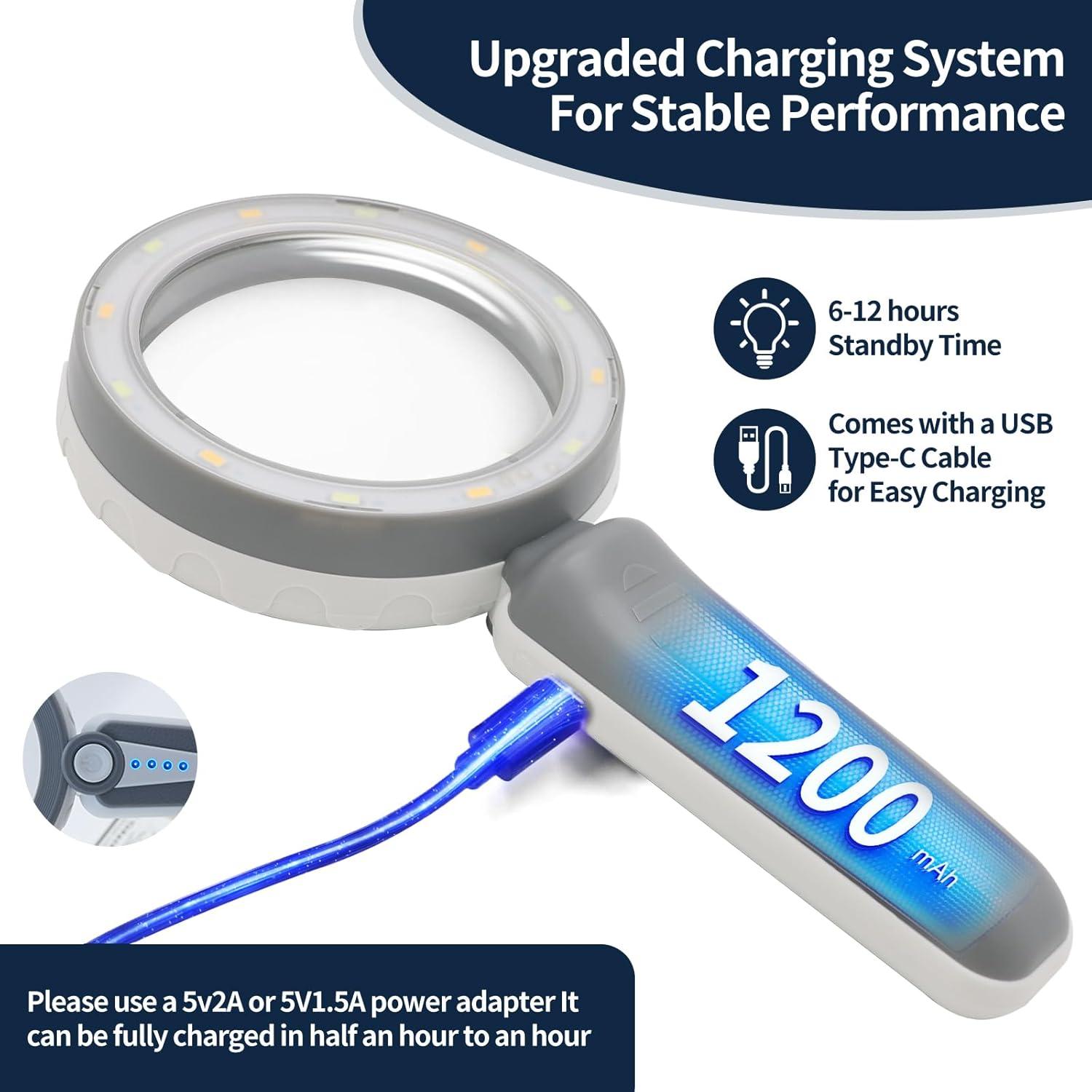 Lupa Huiboer 45X con Luz LED Recargable 11.68 cm