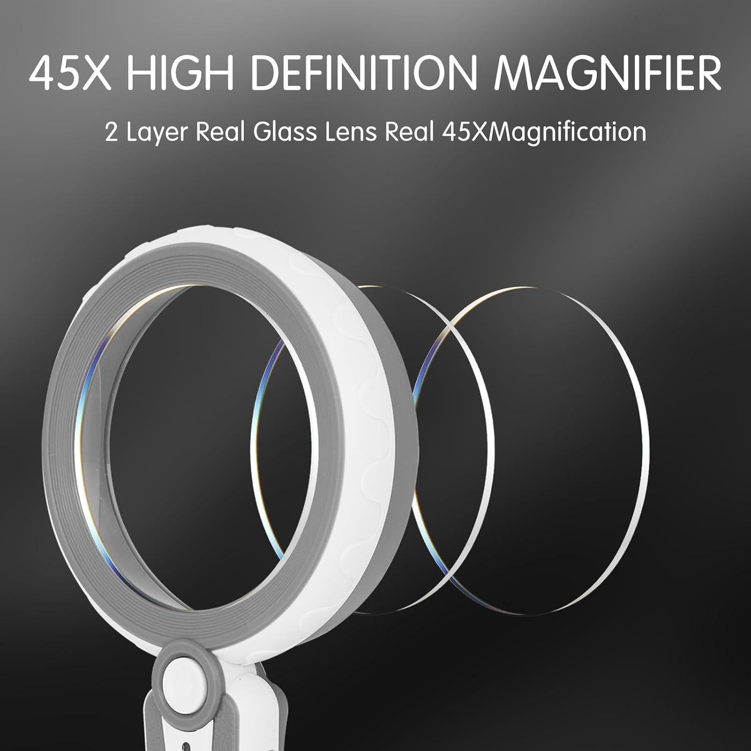 Lupa Huiboer 45X con Luz LED Recargable 11.68 cm