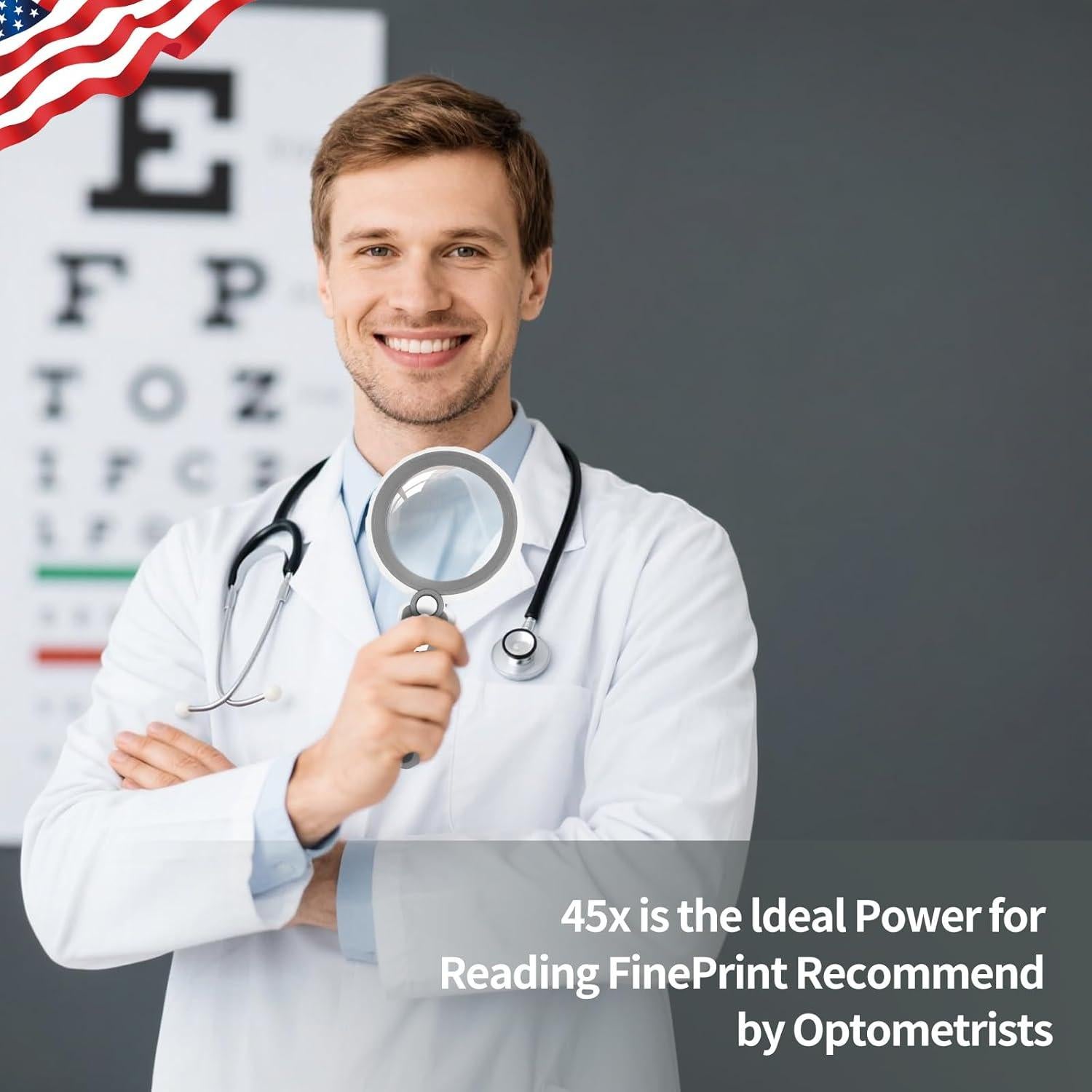 Lupa Huiboer 45X con Luz LED Recargable 11.68 cm