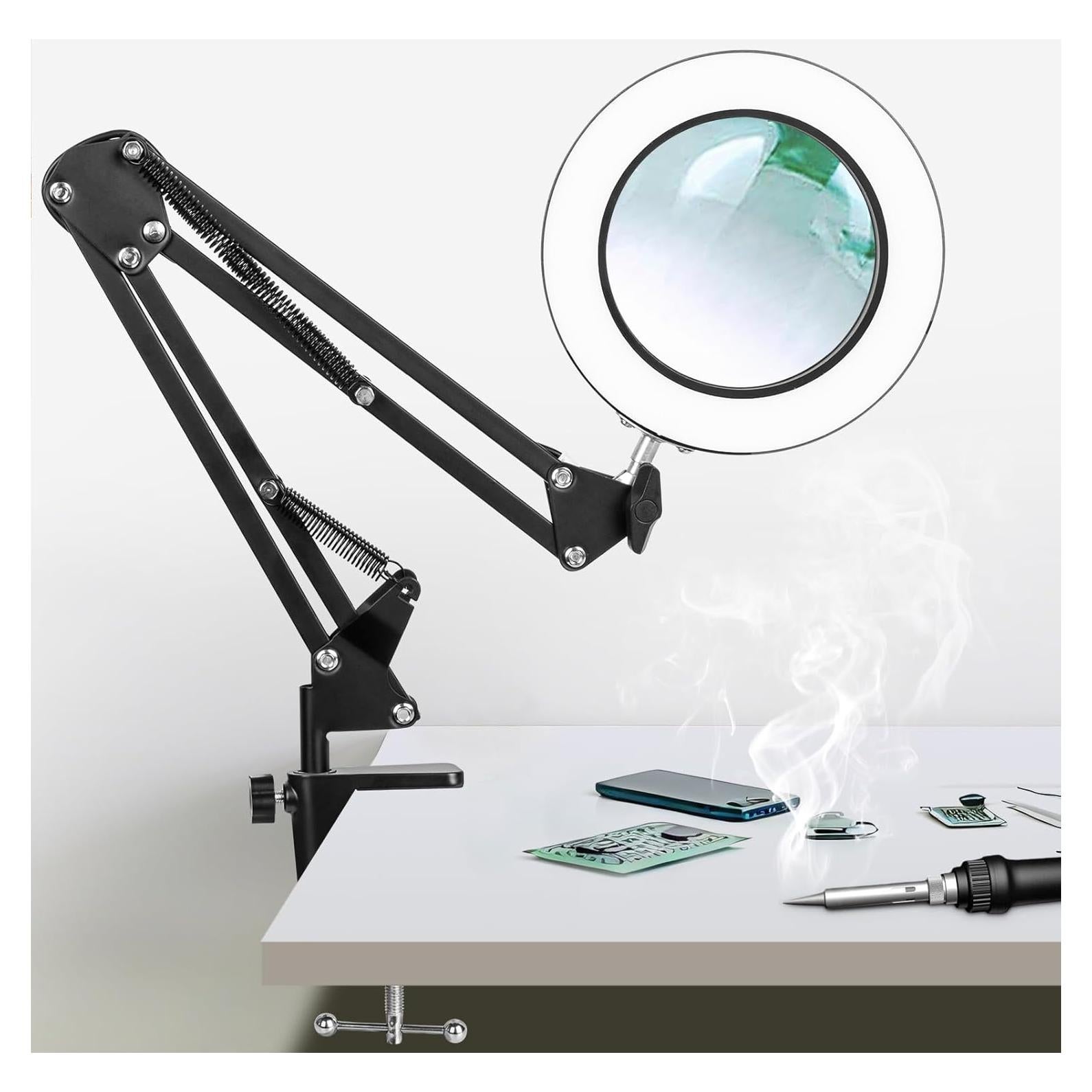 KIRKAS 10X Magnifying Glass with Light and Stand, 72 LEDs Brightest Desktop Magnifying Lamp, 10 Dimmable Brightness 3 Color Modes, Hands Free Metal Magnifier Lamp for Craft Reading Close Work-Black