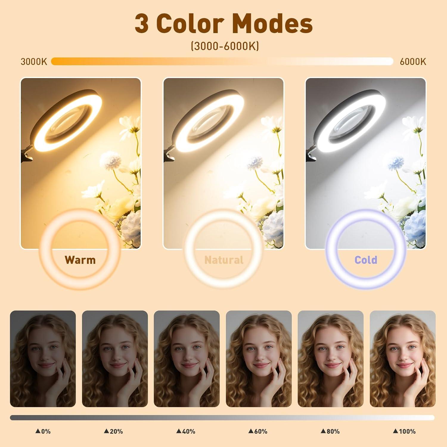 KIRKAS 10X Magnifying Glass with Light and Stand, 72 LEDs Brightest Desktop Magnifying Lamp, 10 Dimmable Brightness 3 Color Modes, Hands Free Metal Magnifier Lamp for Craft Reading Close Work-Black