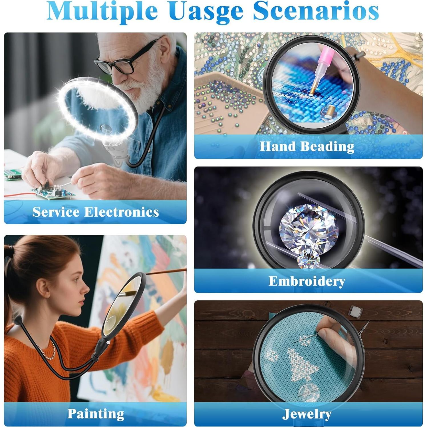 Lupa Iluminada HQGZQL 10-30X con Luz LED Ajustable