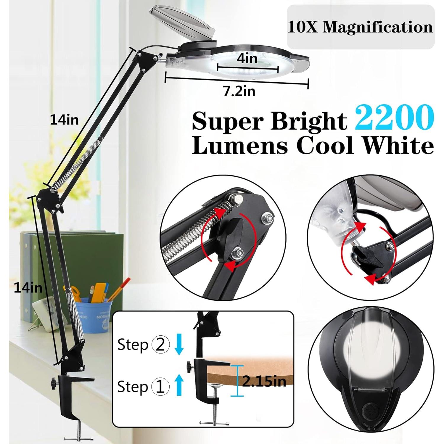 Lámpara de Aumento 10X KIRKAS con Luz LED 2200 Lúmenes