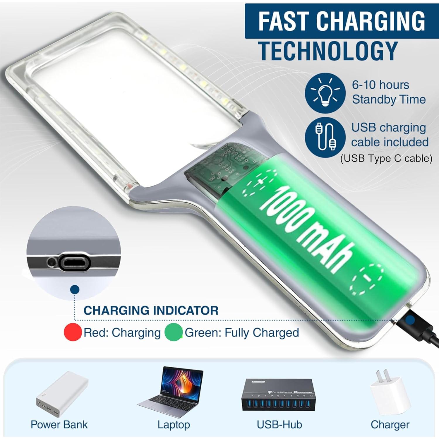 Lupa Recargable Magnipros 6X con Luz LED y Lente Antirreflejo