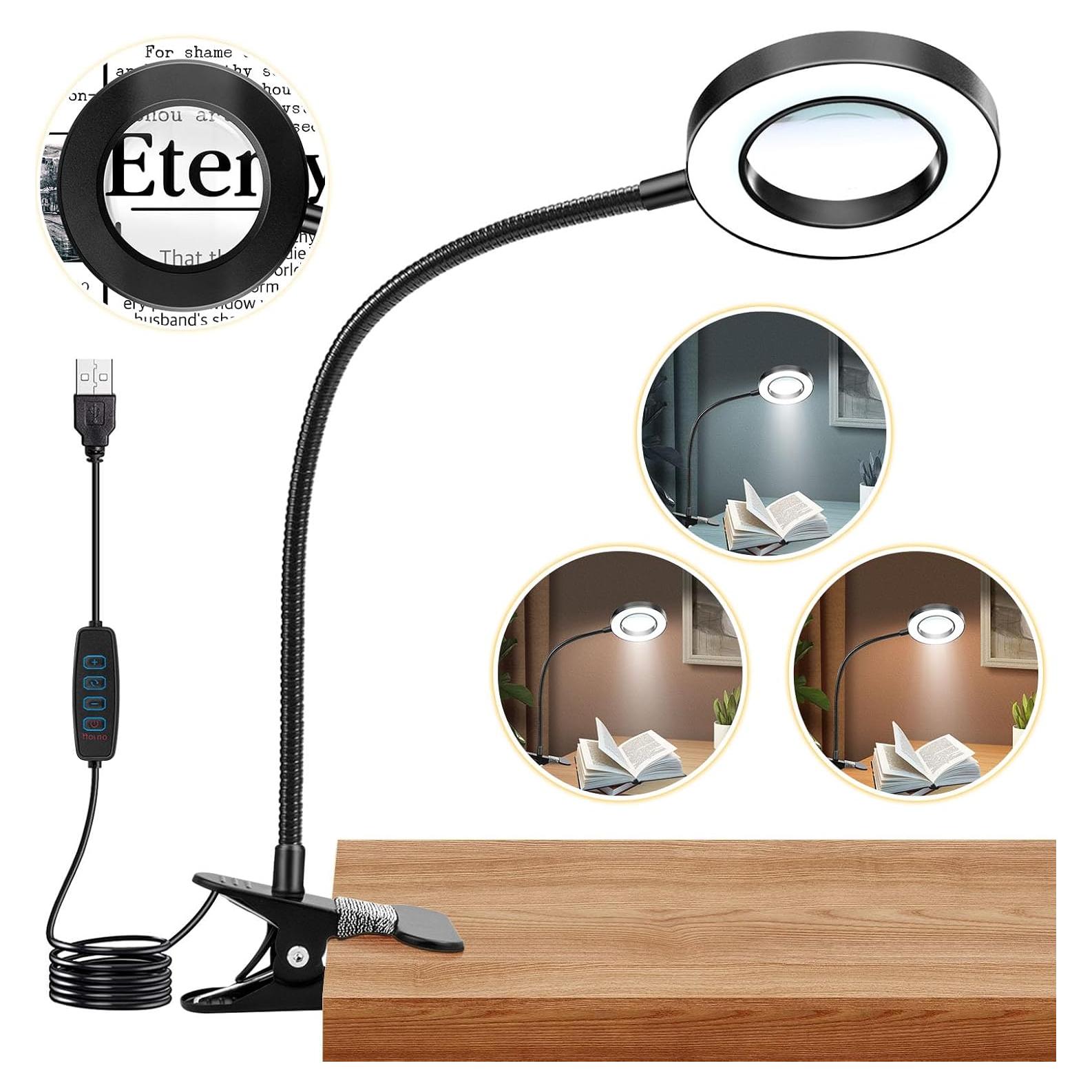 Lupa de 10X con luz LED NZQXJXZ, 48 LEDs, clip y brazo ajustable